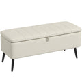 Storage Ottoman Linen Fabric Bench with Flip-Top Storage - Cream White