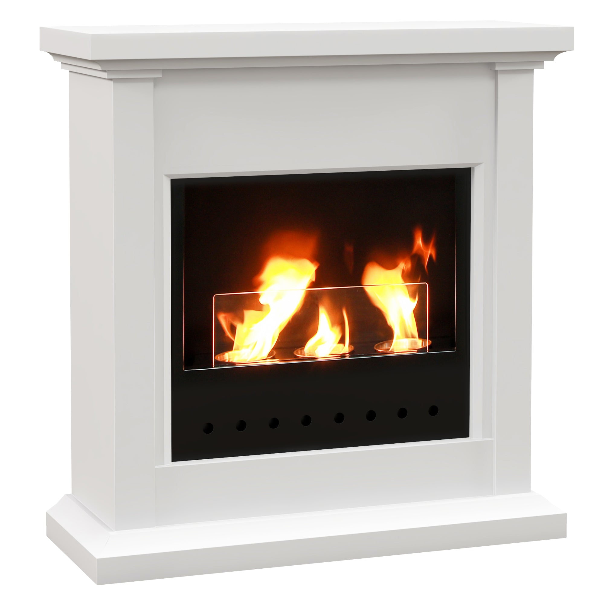 Bioethanol Fire Heater, with Mantelpiece - White