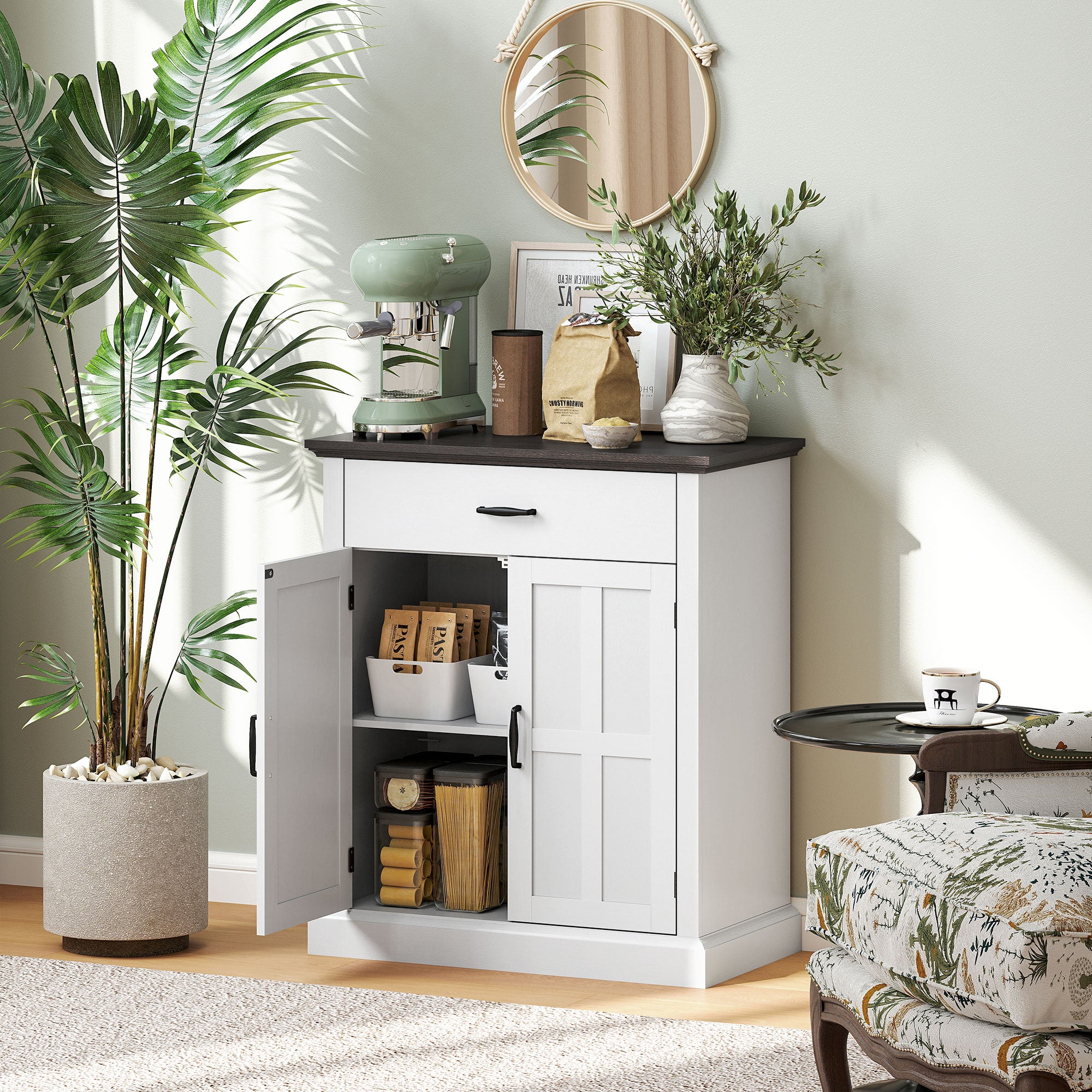 Farmhouse Sideboard with 3 cm Thick Top 2 Barn Doors - White