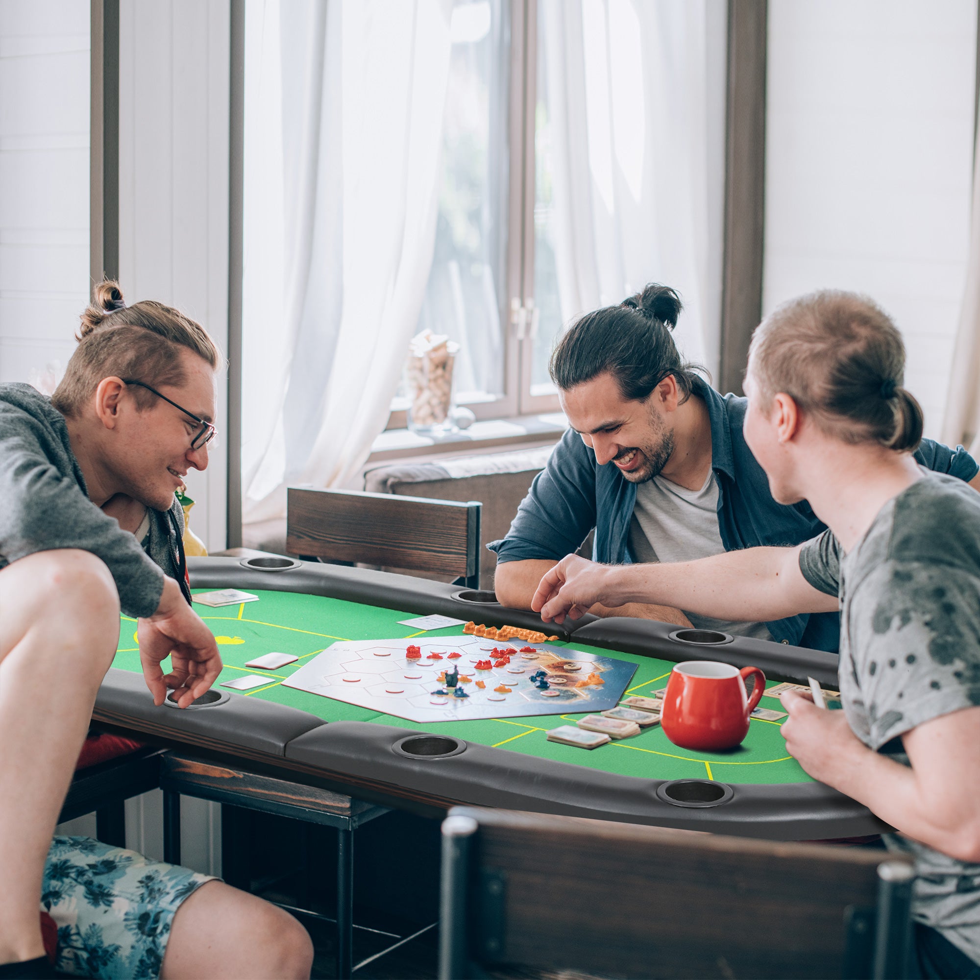 Foldable Poker Mat, 10-Player Table Top with Cup Holder, Carry Bag - Green