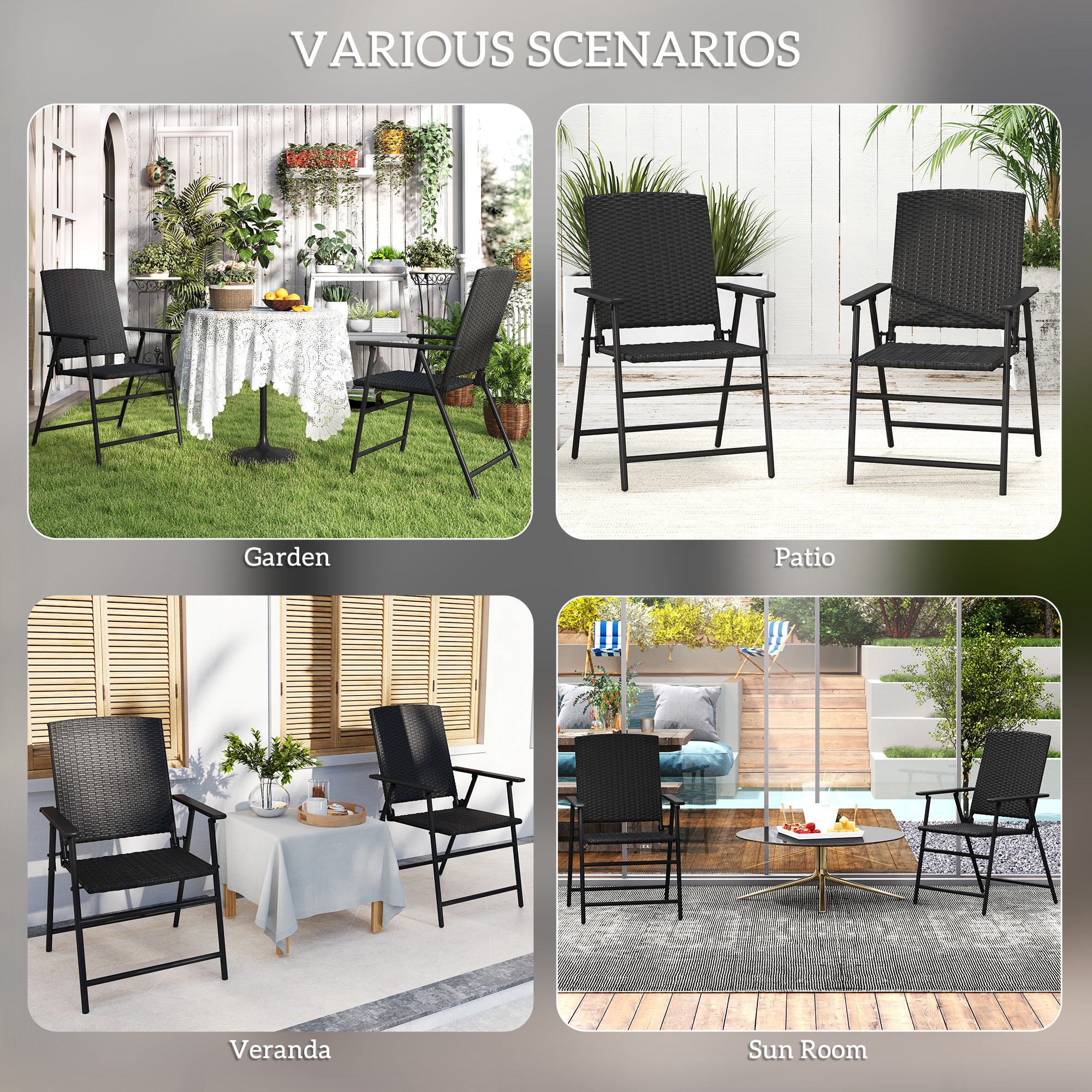 Set of Two Folding Rattan Seat Chairs - Black