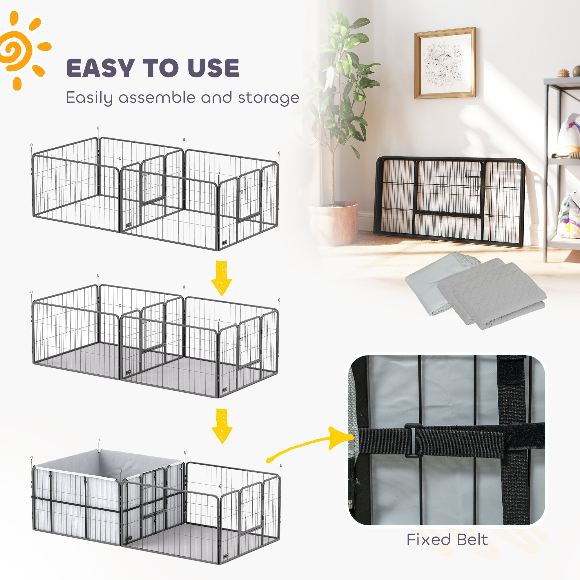 7 Panel Dog Whelping Box, Dog Playpen with Washable Whelping Pads, Windproof Fabric, for Small and Medium Dogs