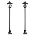 2-Piece Outdoor Solar LED Post Lamp with Sensor and Dimmable Light 1.6M Tall - Black