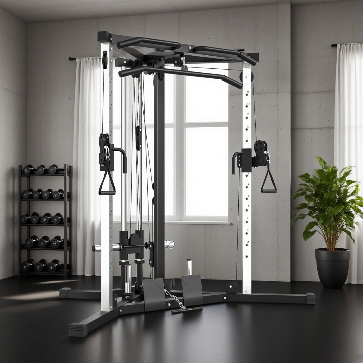 Home Gym Machine, Multifunctional Gym Equipment with High and Low Pulleys, Pull Up Bar, 15-Position Adjustable Strength Training Workout Station for Full Body Fitness