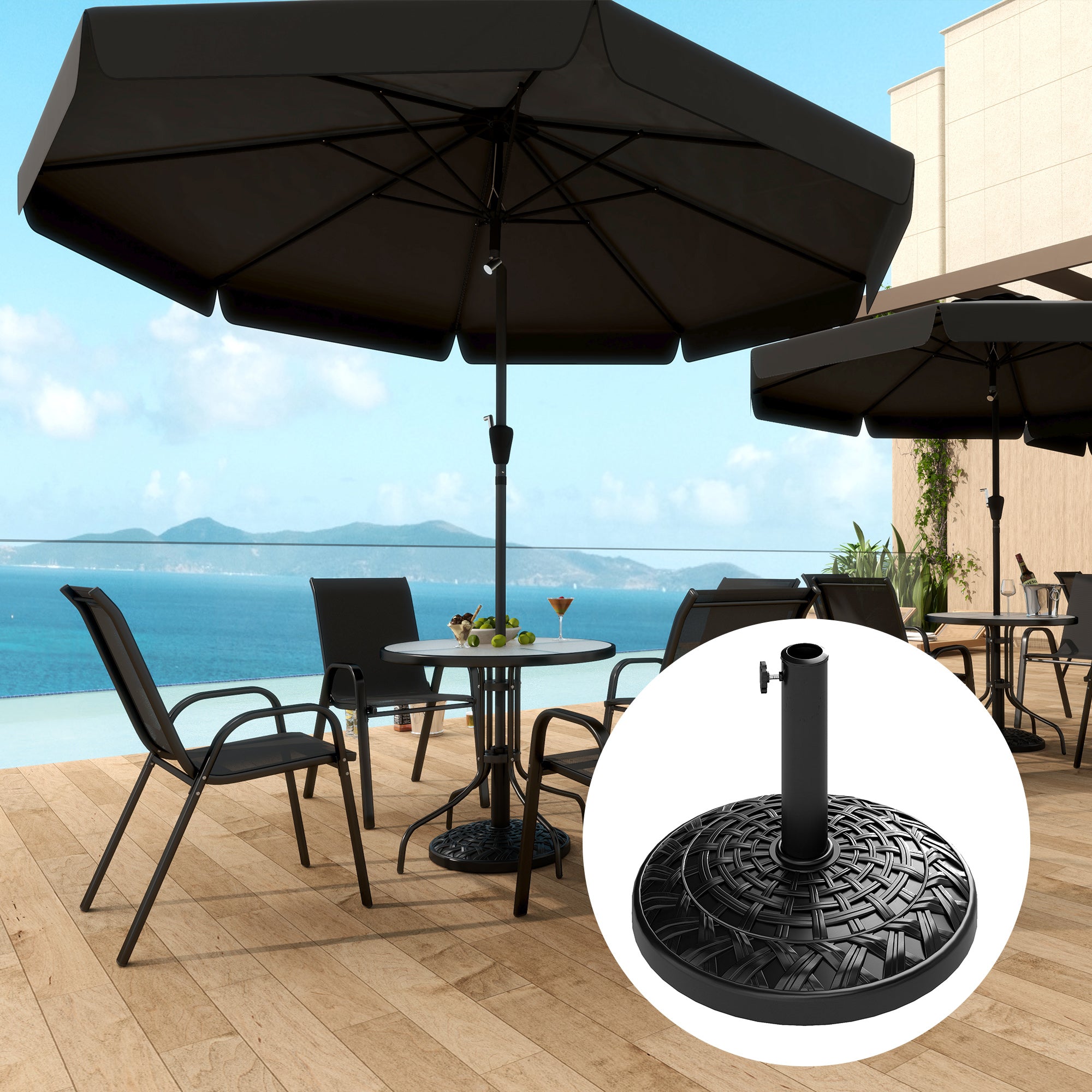 12kg Heavy Duty Resin Parasol Base for 38mm 48mm Poles - Black