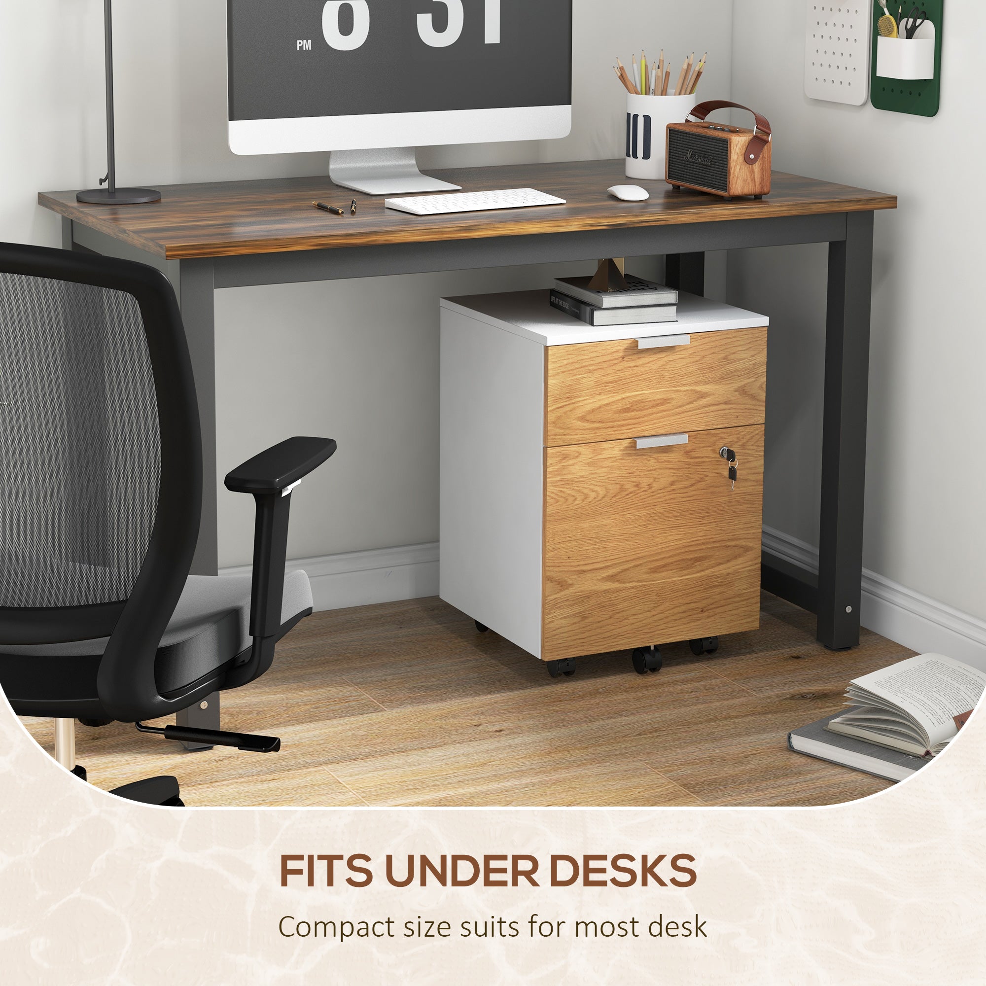 Two-Drawer Lockable Filing Cabinet - Wood Effect