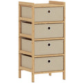 Chest of Drawers, 4 Fabric Drawers Narrow Dresser with Bamboo Frame, Cream White