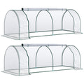Set of 2 Portable Tunnel Greenhouses with Steel Frame and Roll-Up Door - Clear