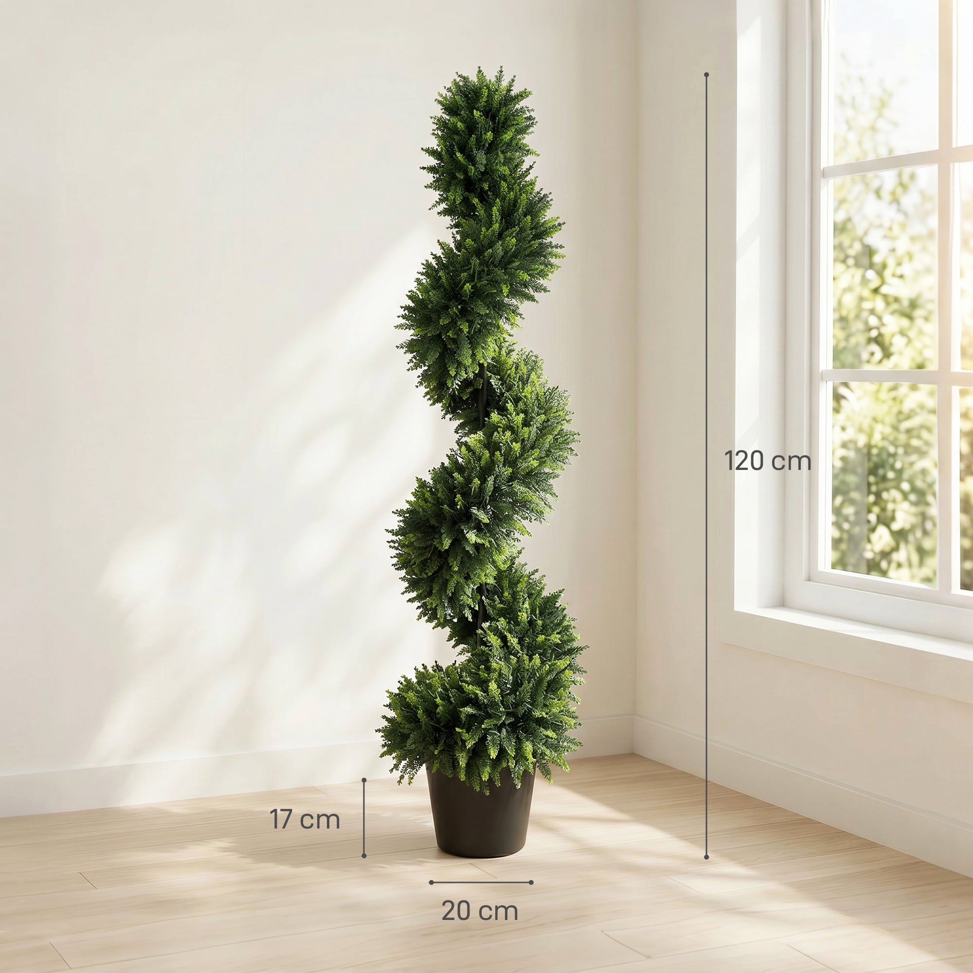 Decorative Artificial Plants Set of 2, UV Resistant Fake Plants in Pot for Indoor Outdoor Decor, 120 cm, Deep Green