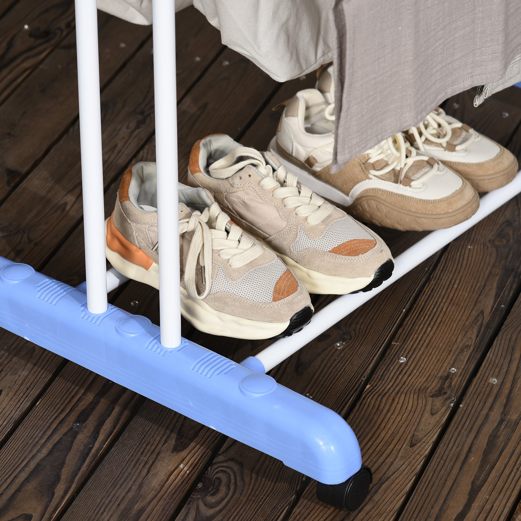 4-Tier Foldable Steel Clothes Drying Rack with Castors for Indoor & Outdoor Use - Blue