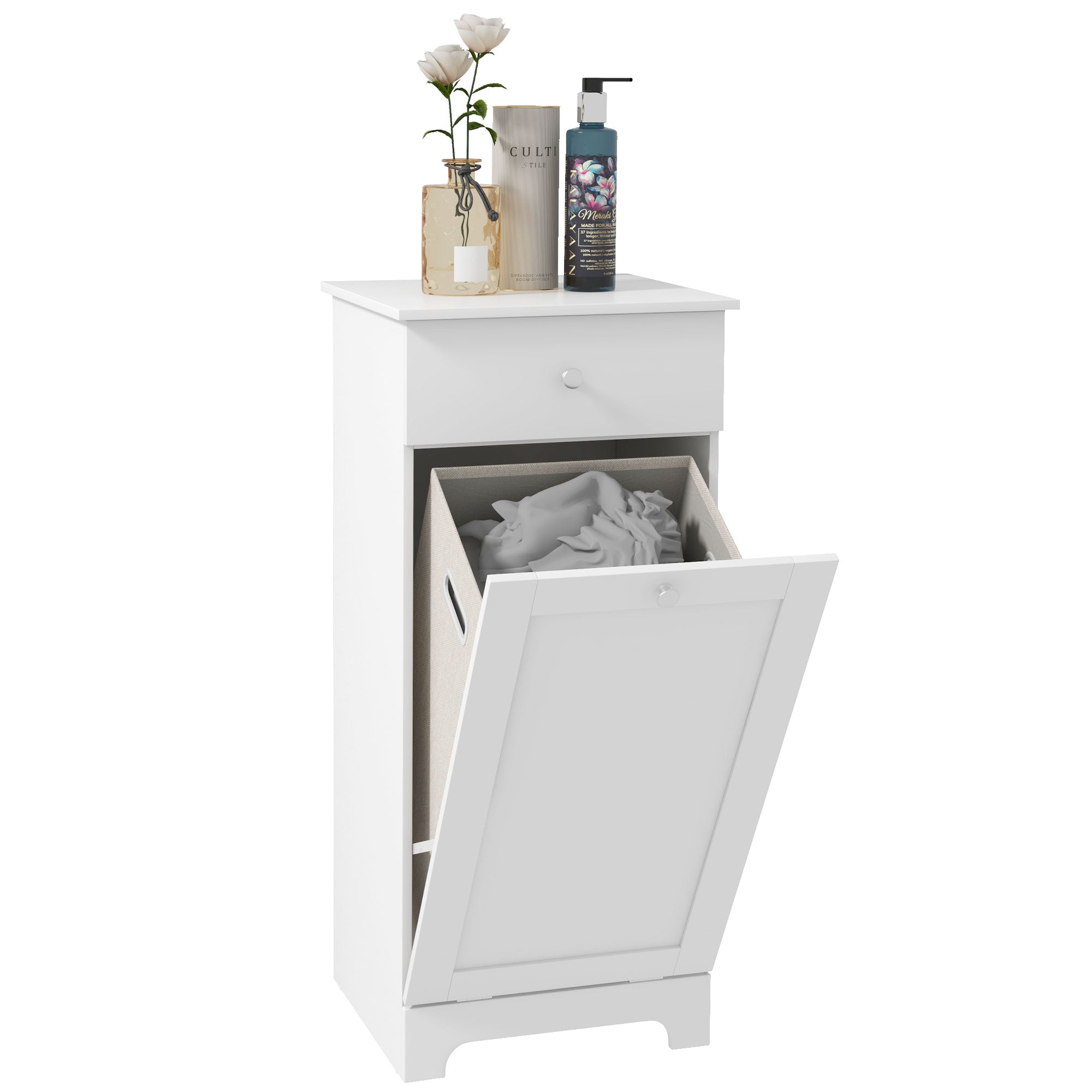 Single Hamper Laundry Storage Cabinet - White