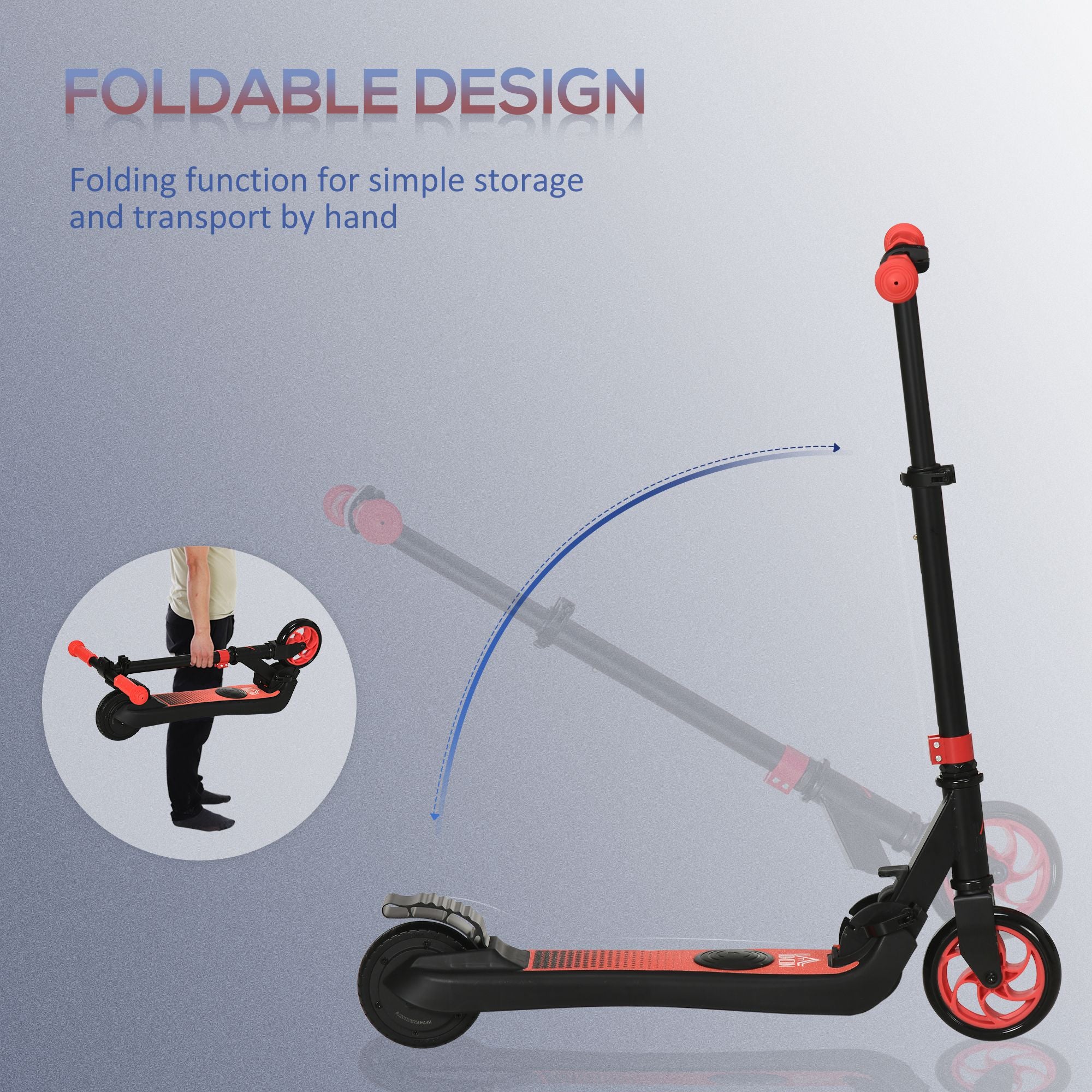 Folding Electric Scooter with Brake, for Ages 6+ Years, 8km/h Maximum Speed, Red