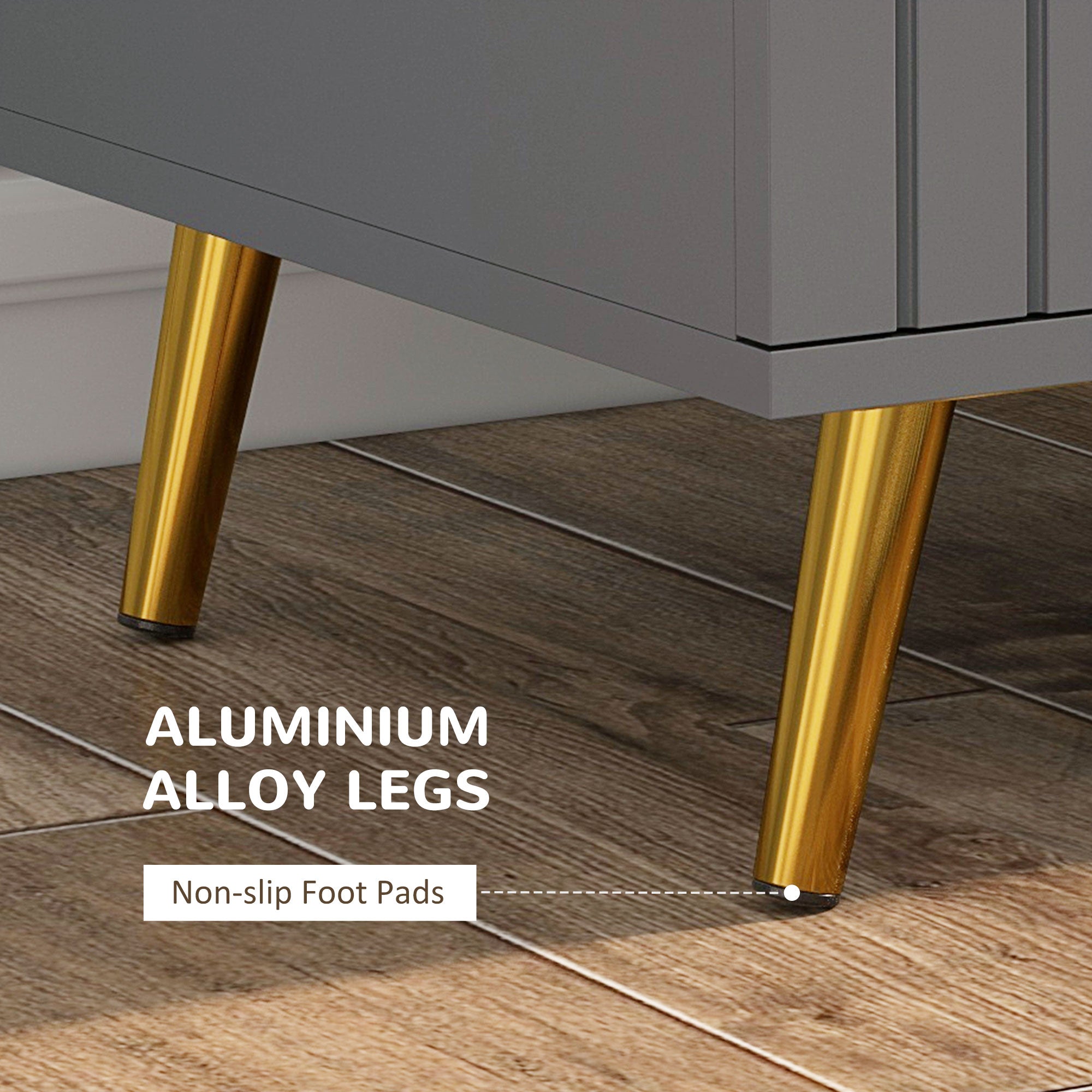 Four Drawer Embossed Line Dresser - Grey/Gold Tone