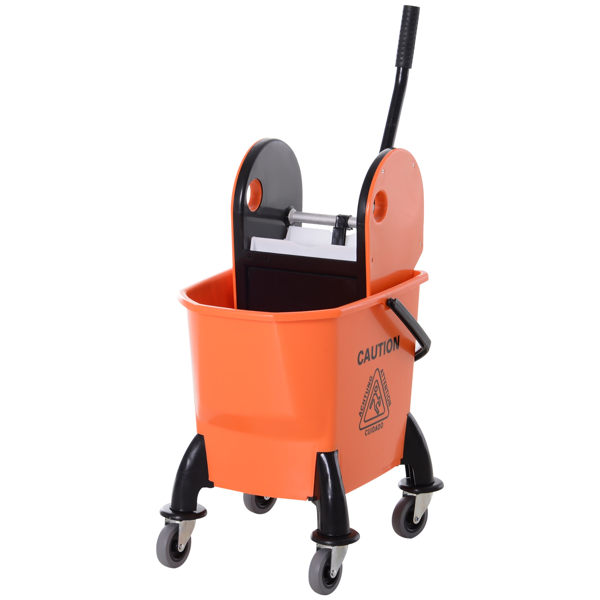 25L Mop Bucket, with Wringer, Wheels and Handle - Orange