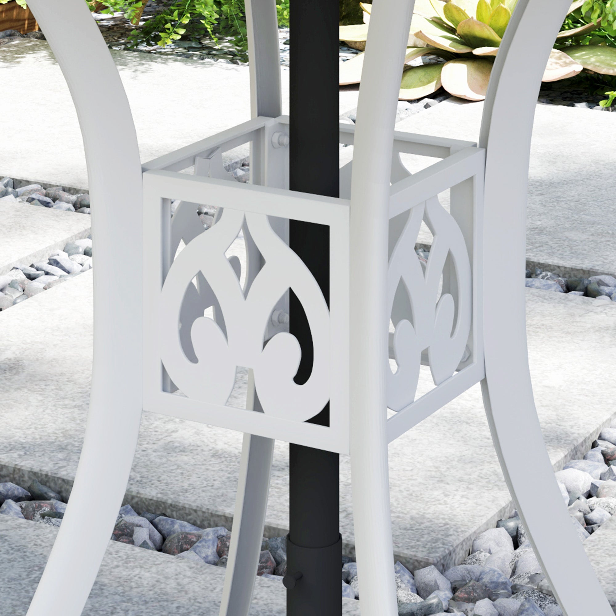 78 cm Round Garden Dining Table with Parasol Hole - White Cast Aluminium