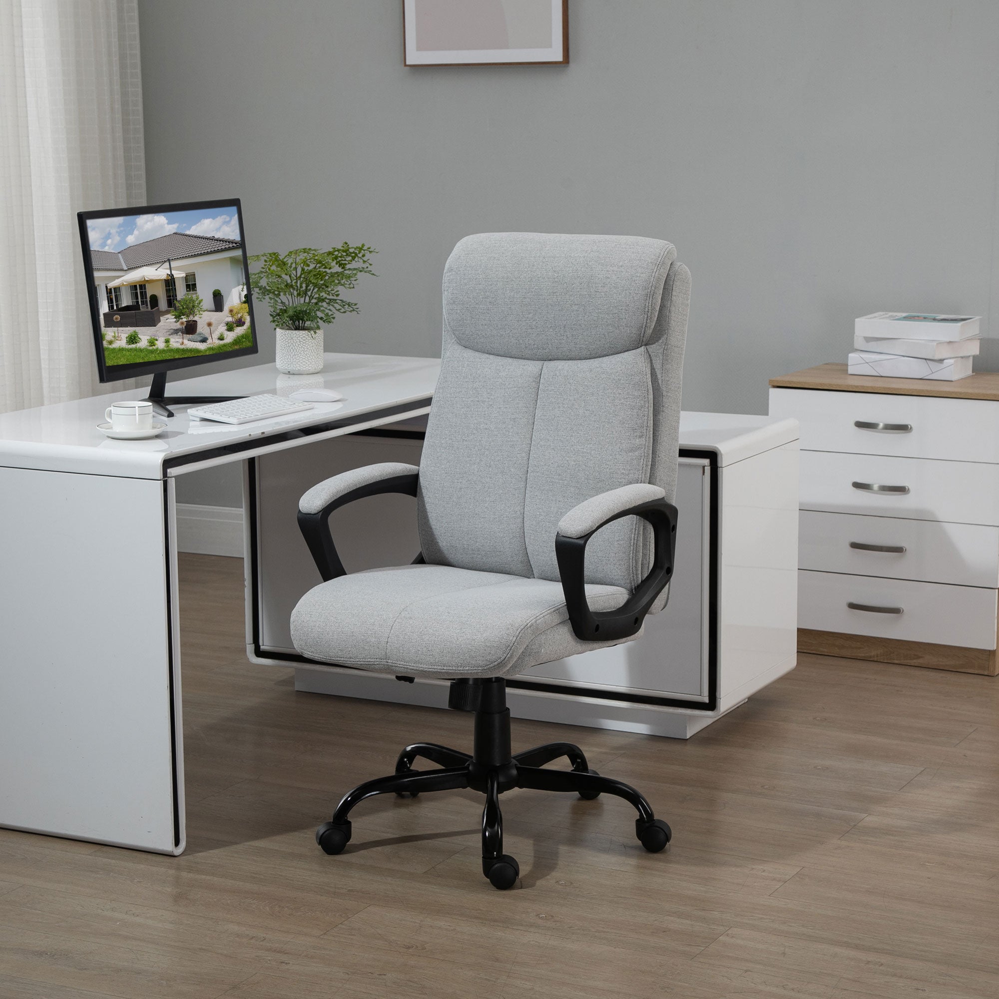 High Back Home Office Chair Swivel Computer Chair Adjustable Height, Light Grey