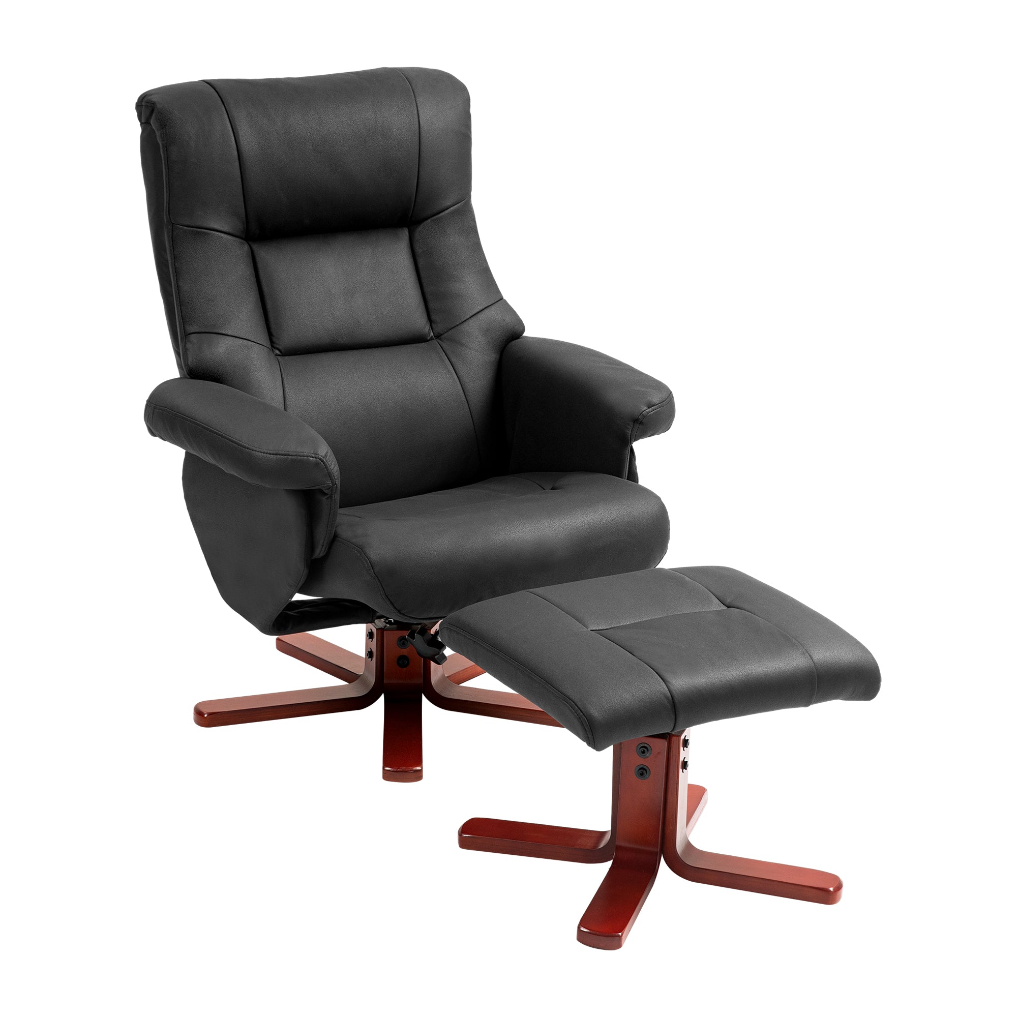 Faux Microfibre Leather Manual Recliner and Footstool Set - Black