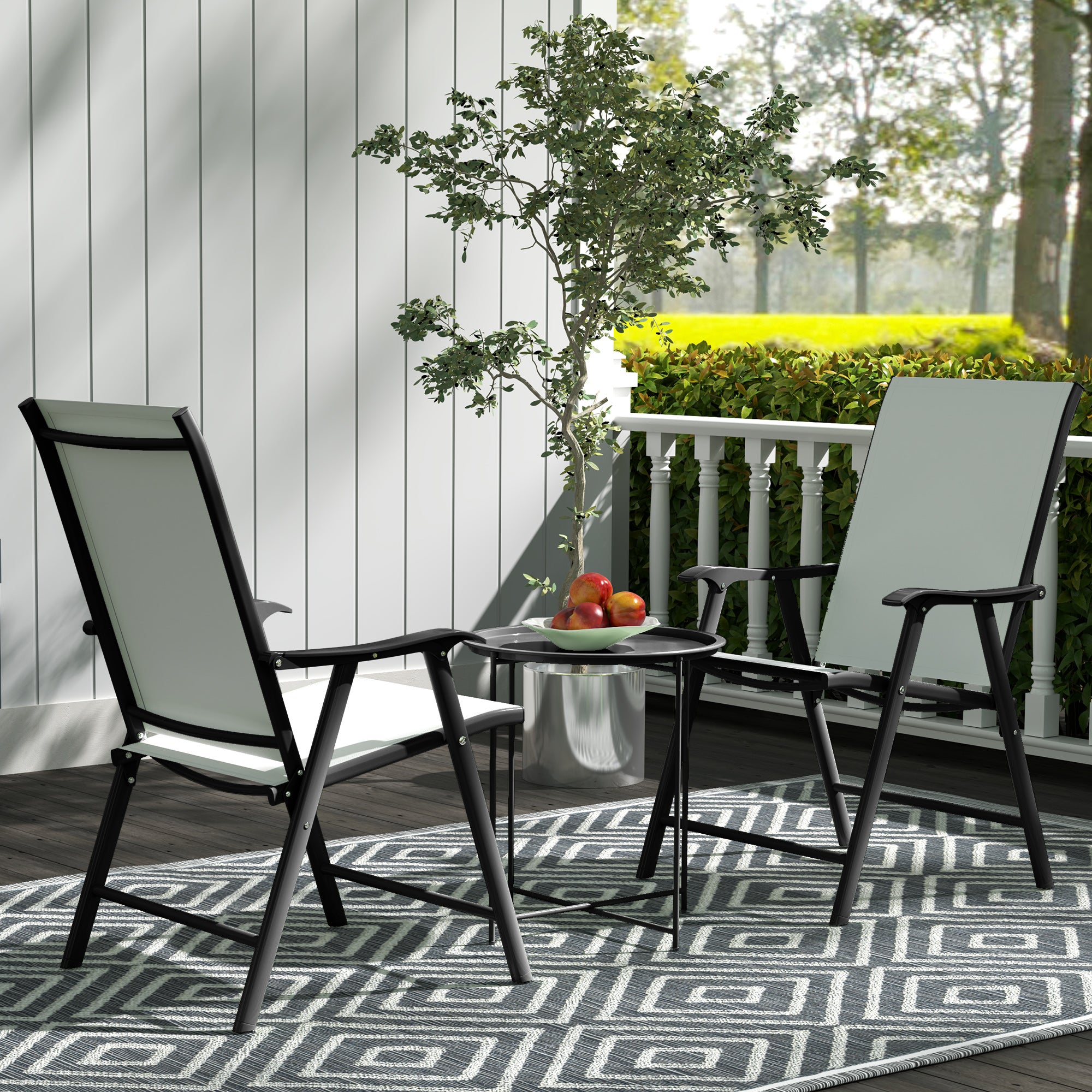Steel Removable Tray Top Garden Table with Foldable Legs - Black