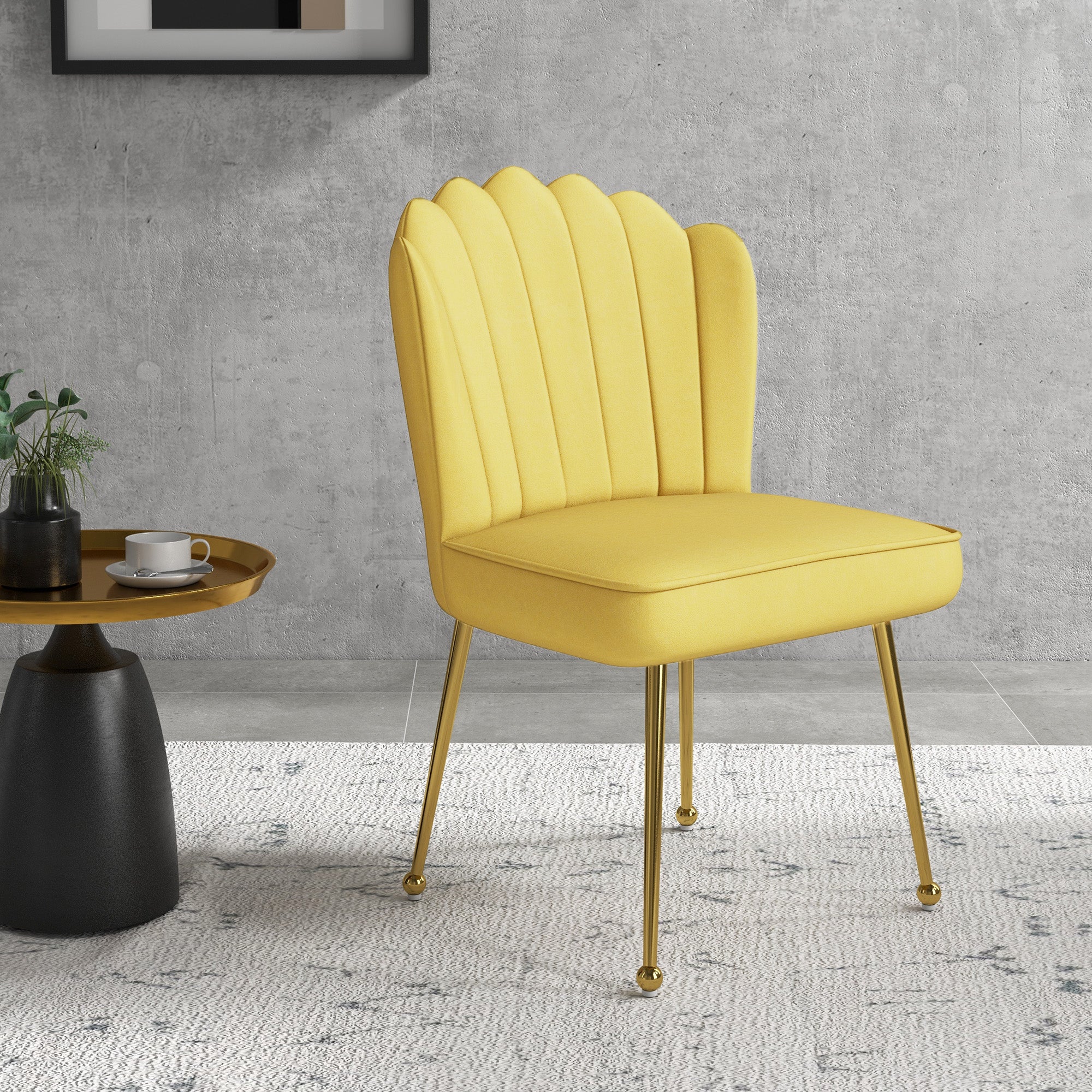 Velvet-Feel Shell Accent Chair - Yellow