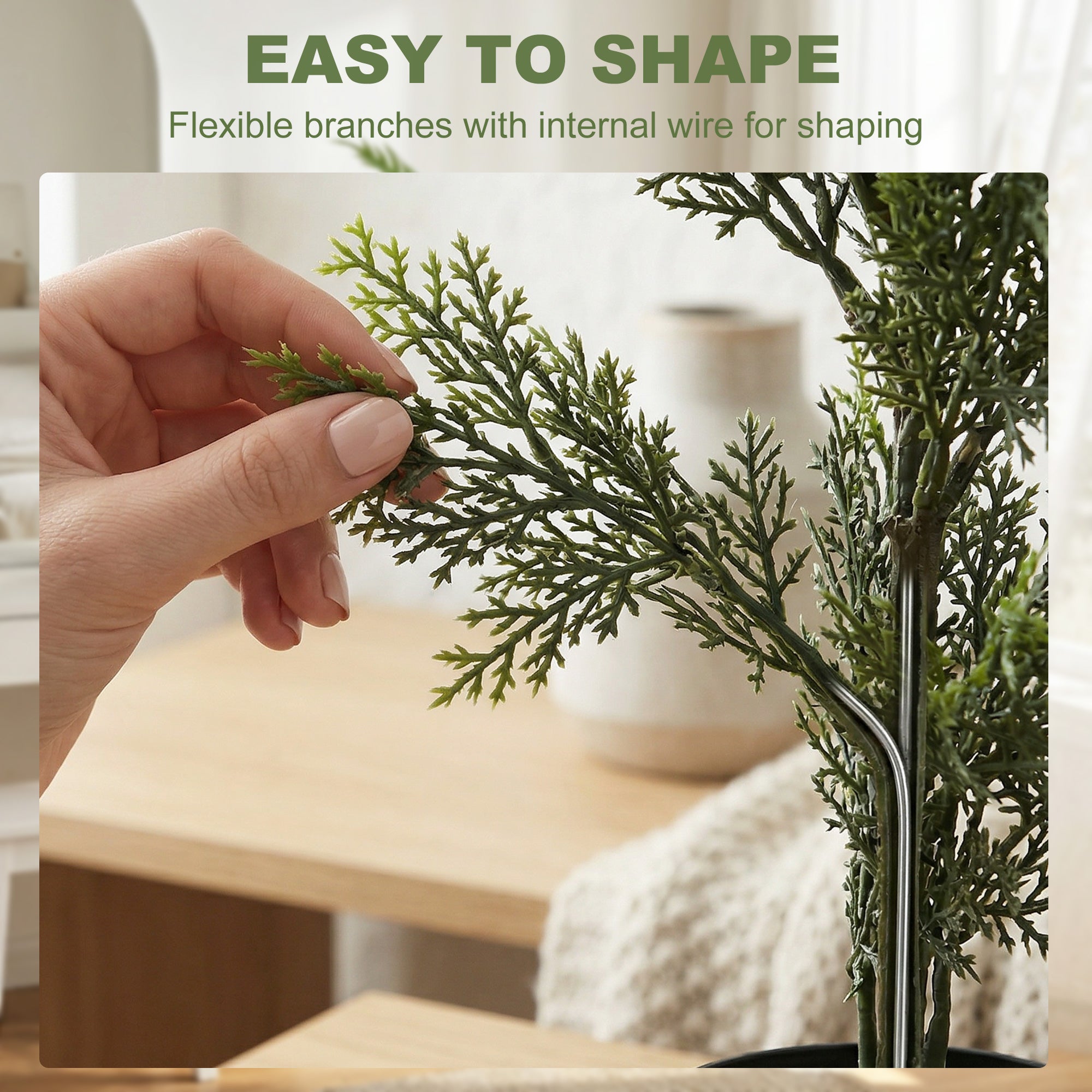 Set of 2 Decorative Artificial Plants Cypress in Weighted Pot, Fake Plant with 1092 Leaves, 120 cm