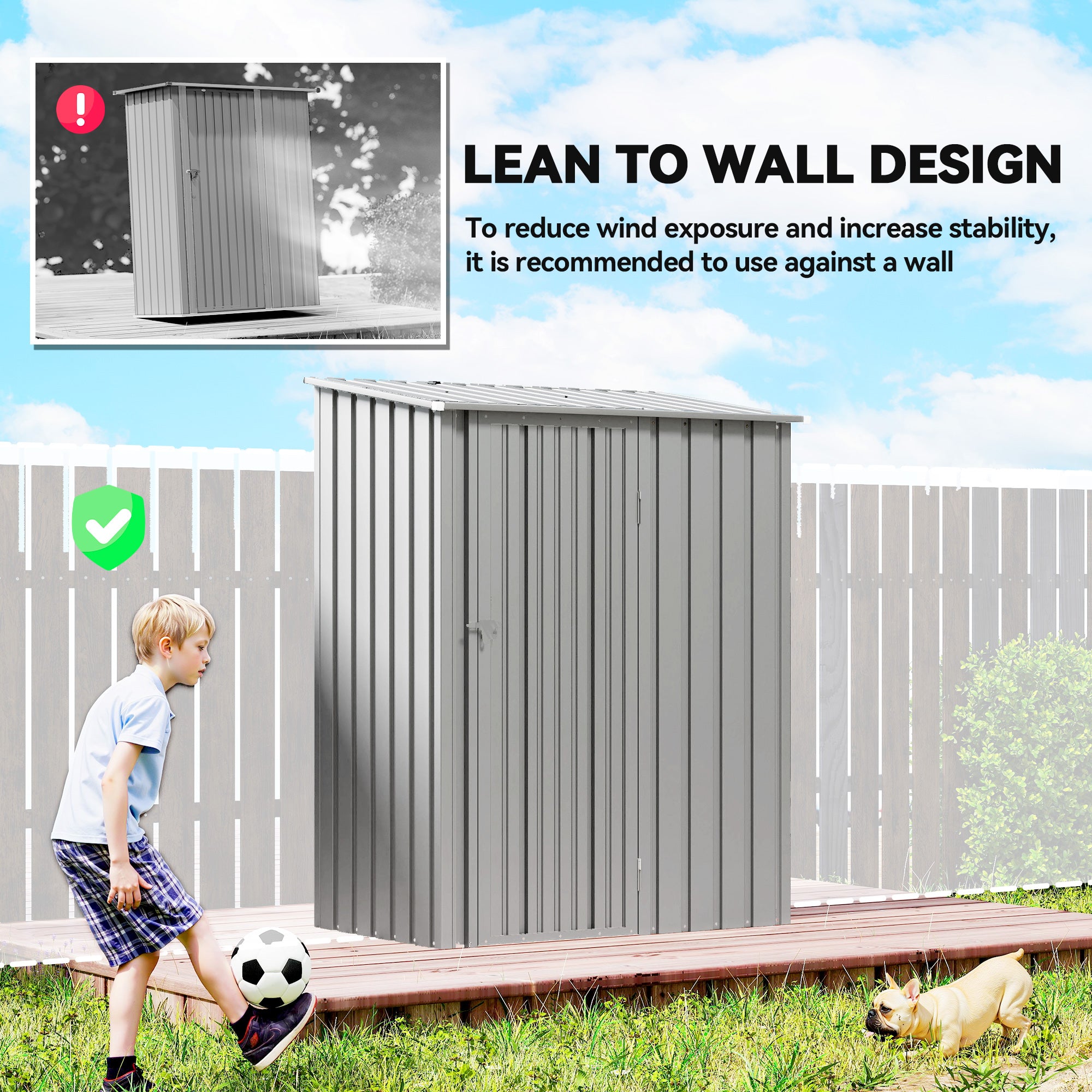 5ft x 3ft Garden Storage Shed, Outdoor Metal Shed with Sloped Roof, Aluminium Grey