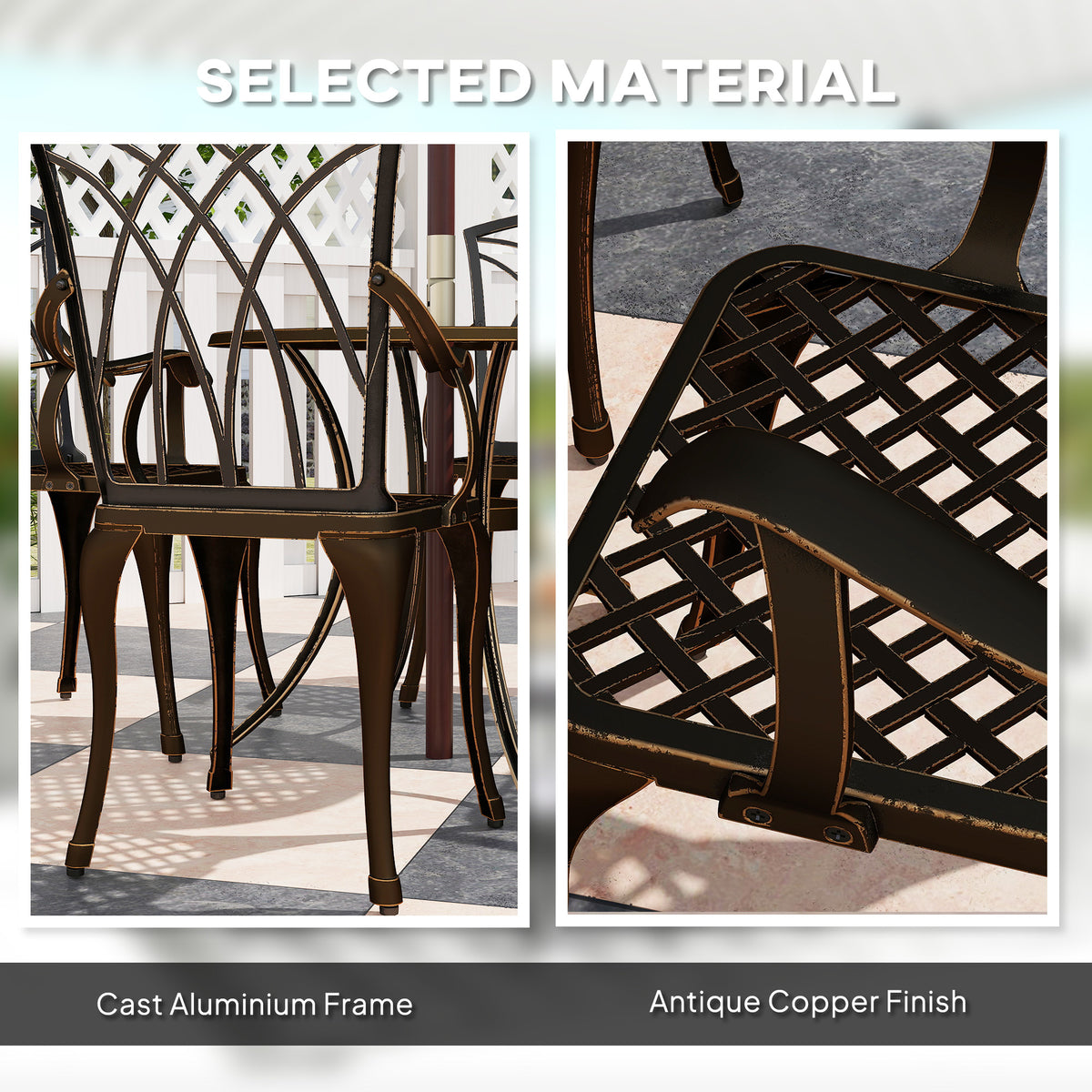 5 Piece Cast Aluminium Garden Dining Set with Parasol Hole - Bronze Tone