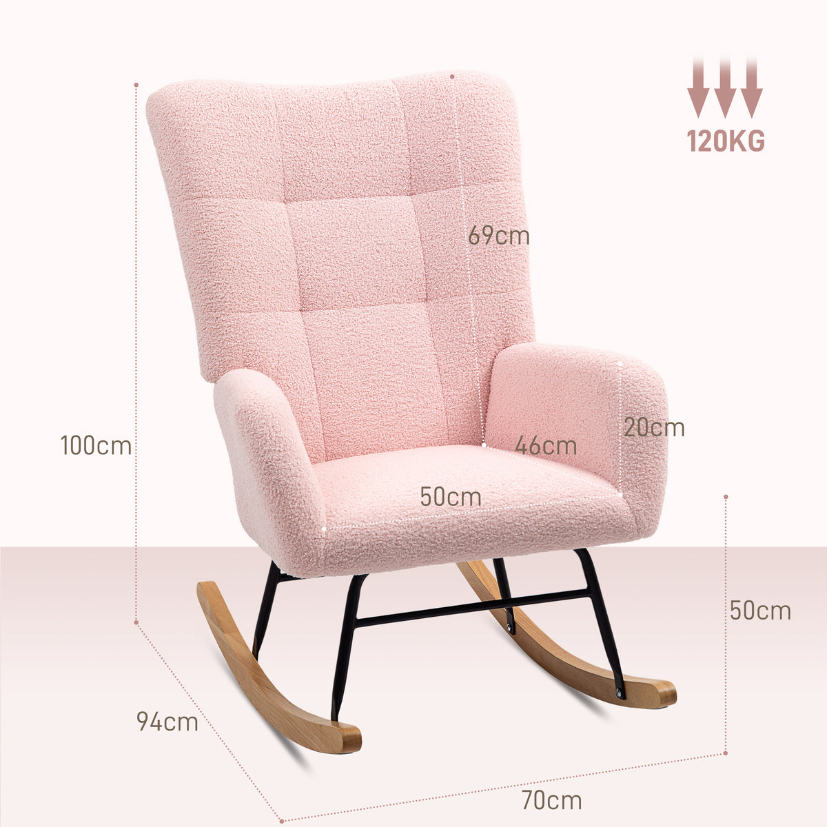 Teddy Fleece Rocking Chair with Cushioned Seat and Back Support - Pink