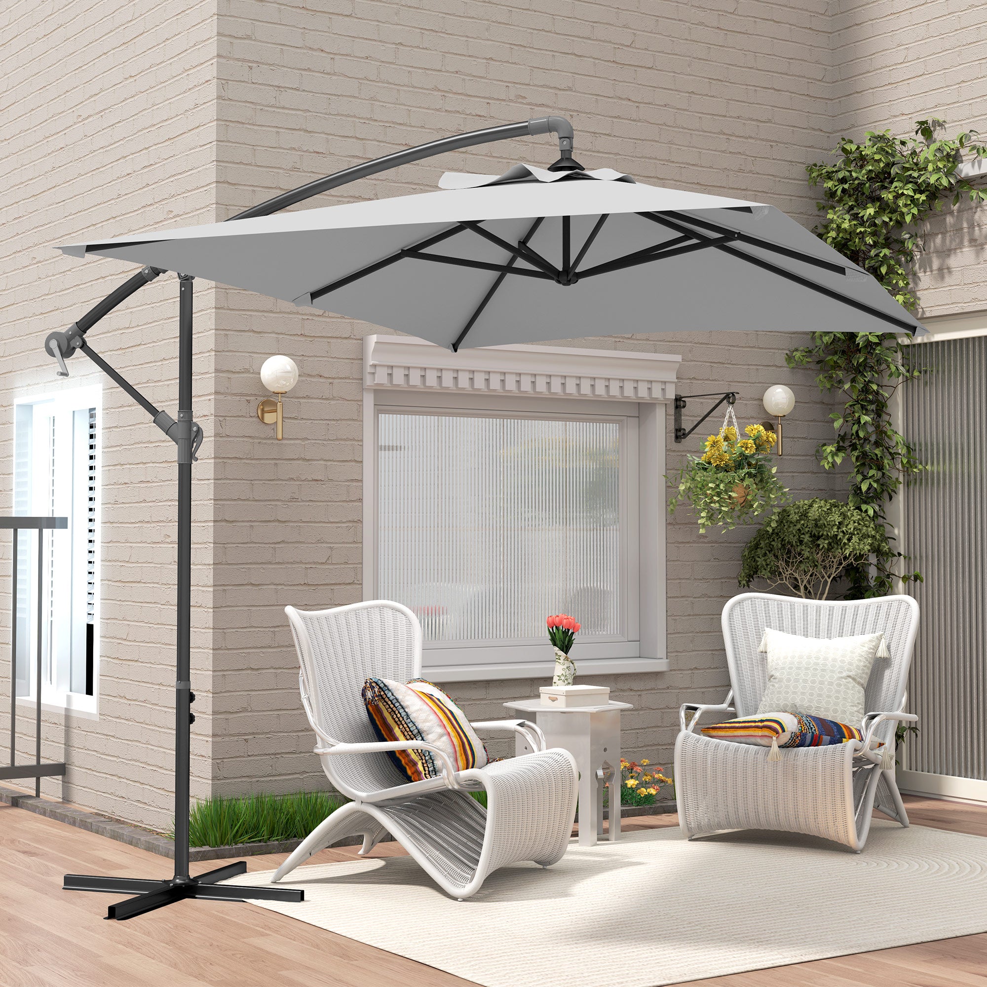 3 Metre Cantilever Parasol with Cross Base - Light Grey