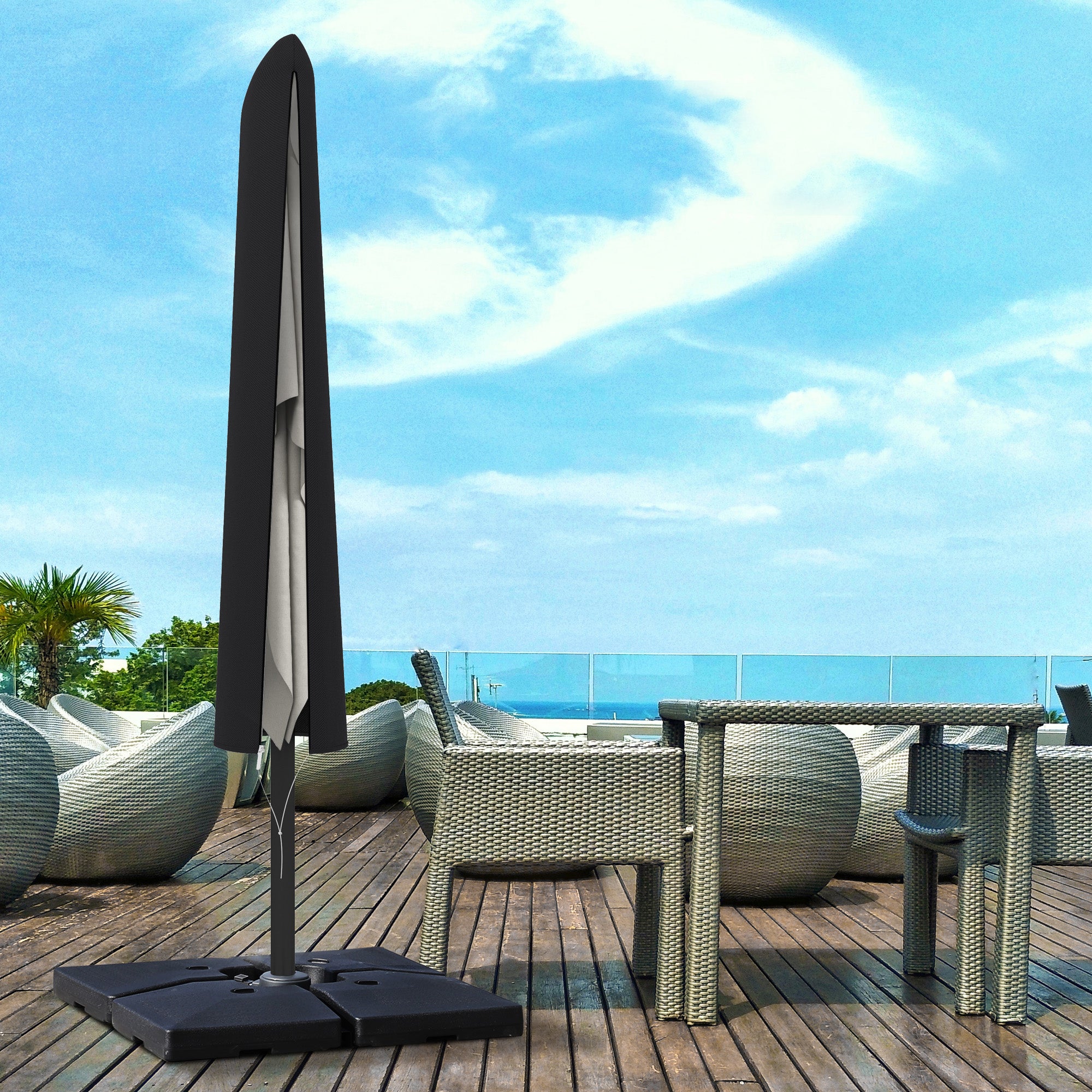 Garden Parasol Cover, Outdoor Patio Umbrella Protector Weatherproof Garden Patio with Rod, Zipper for 2-4m Parasol, Φ60 x 160cm, Black