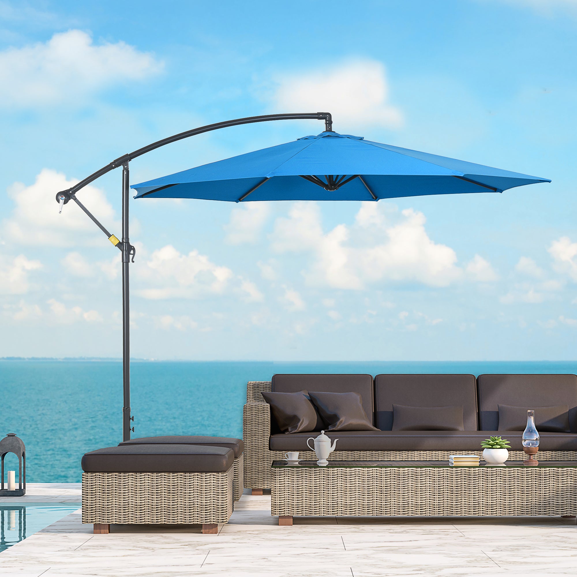3m Offset Cantilever Parasol with Cross Base - Blue