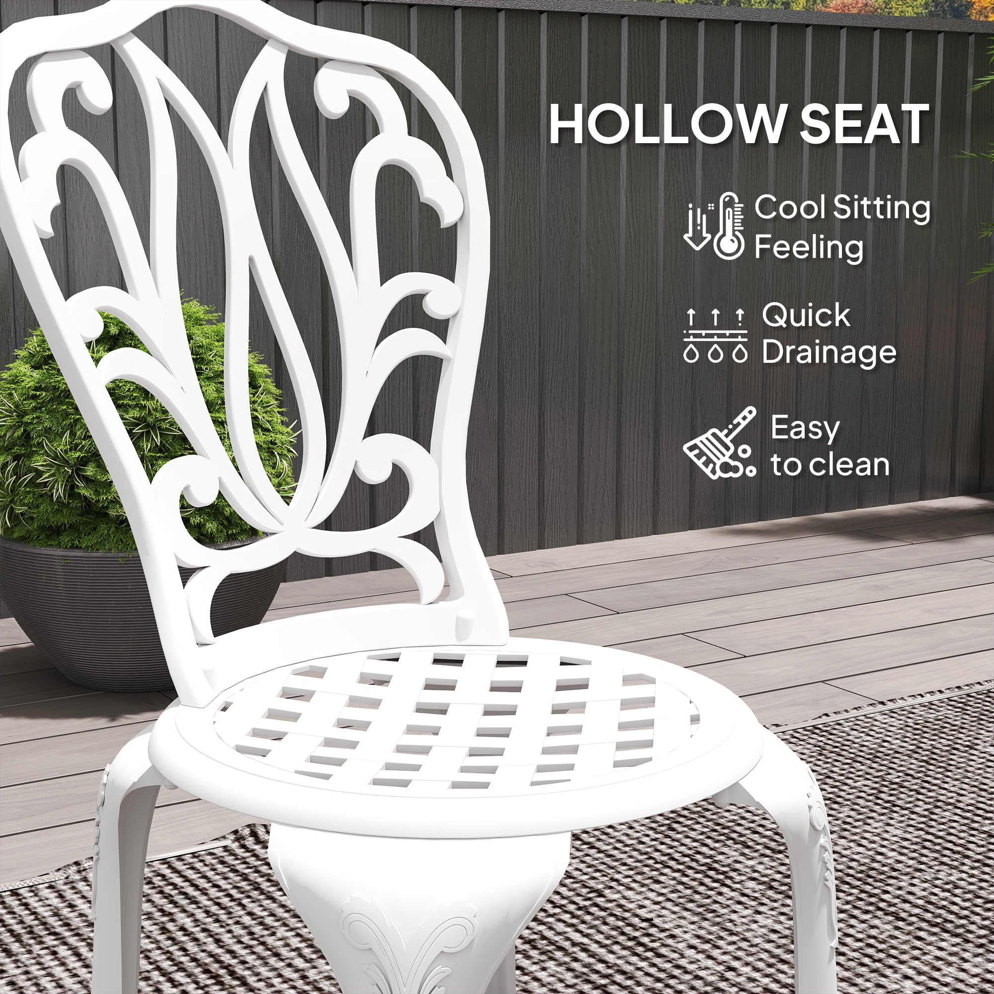 3 Piece Cast Aluminium Garden Bistro Set with Umbrella Hole - White