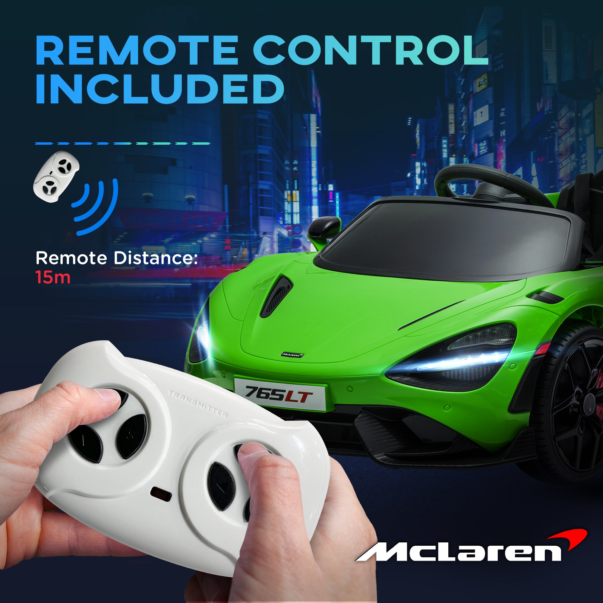 McLaren 765LT Licensed 12V Kids Electric Ride on Car with Butterfly Doors Remote Control Transport Wheels Green