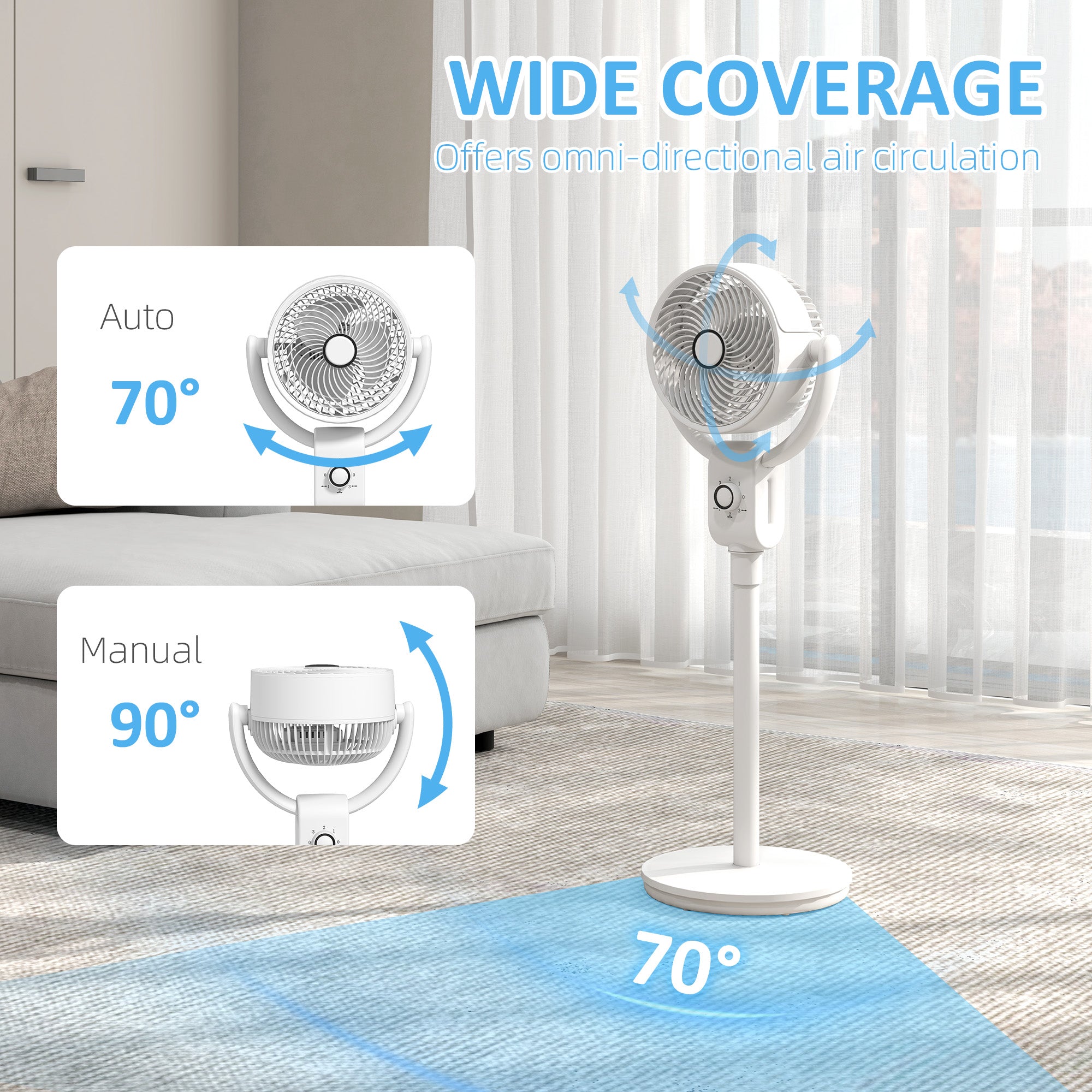 Pedestal Air Circulation Fan with Oscillating, White