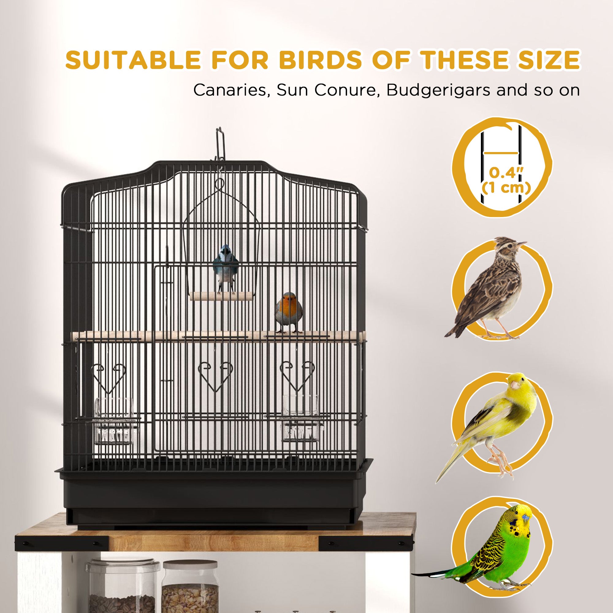 Large Metal Bird Cage with Perches, Food Bowls, Swing, for Budgies, Parakeets, Black