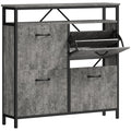 Shoe Storage Cabinet with 4 Flip Drawers and Open Shelf - Cement Grey