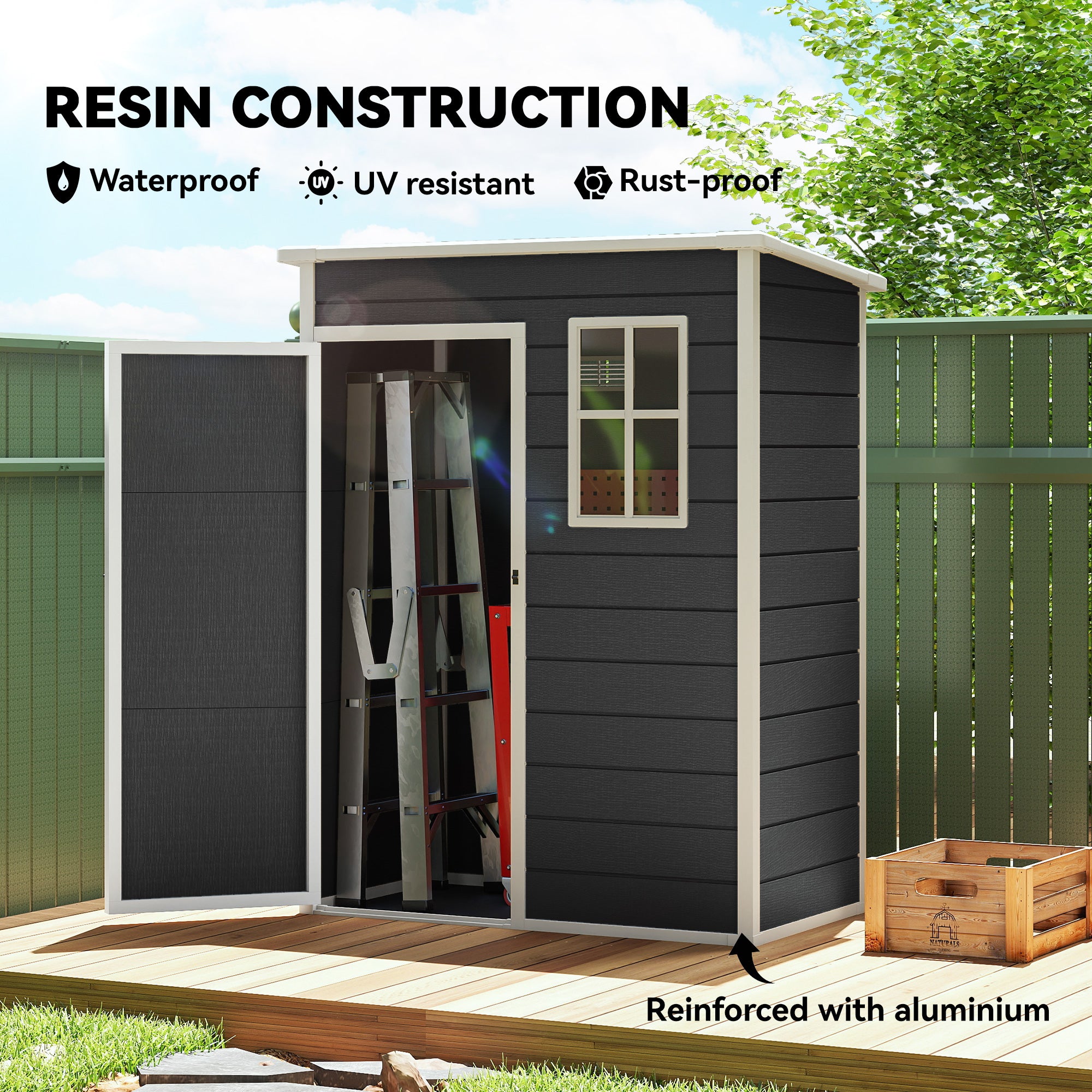 5' x 3' Garden Shed with Floor, Outdoor Storage Shed with Lockable Door, Window and Vent, Black