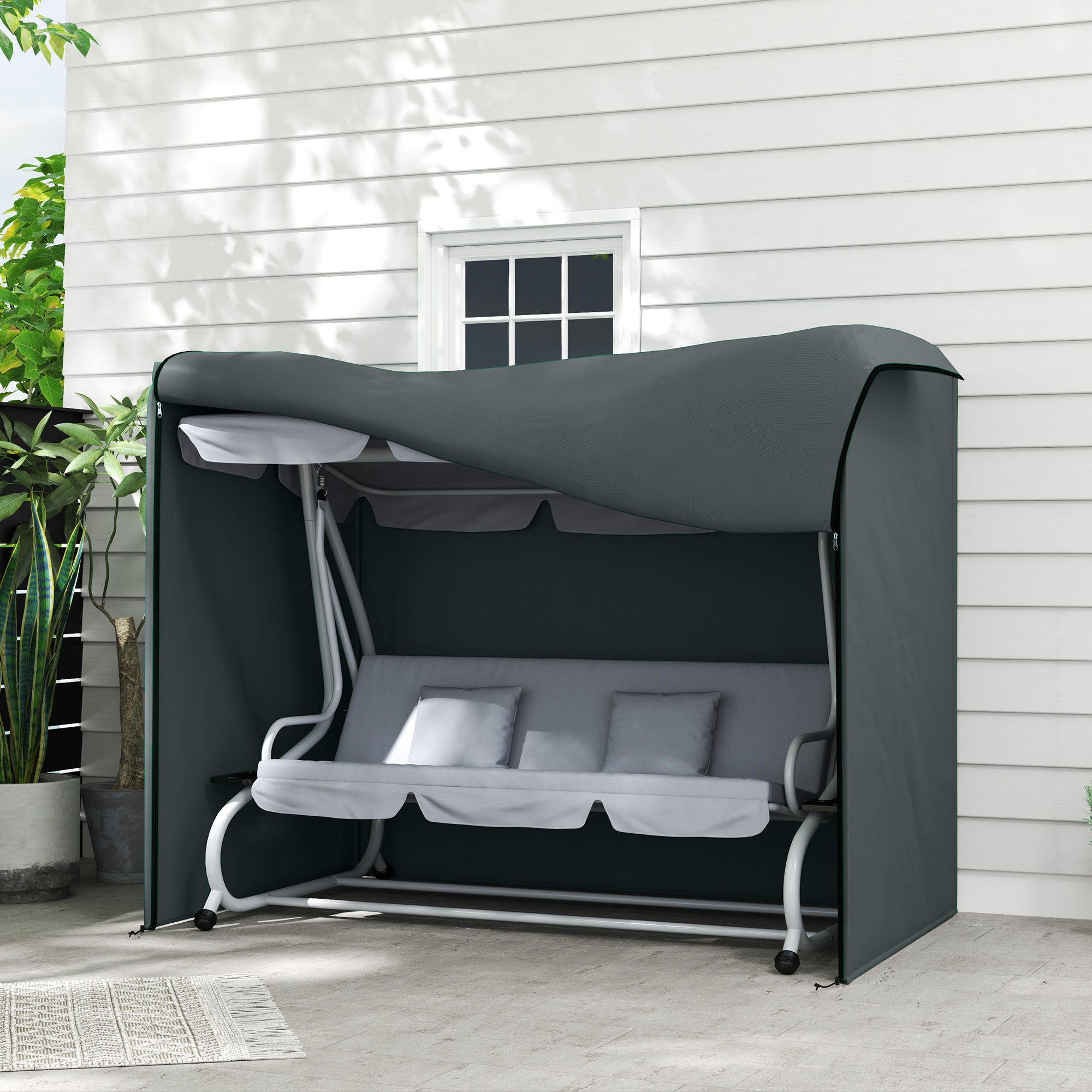 Three-Seater Waterproof Swing Chair Cover with Drawstring - Grey