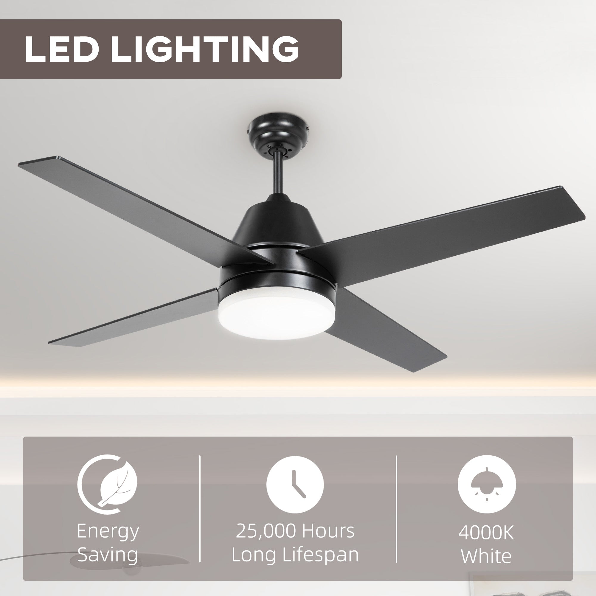 Ceiling Fan with LED Light, Flush Mount Ceiling Fan Lights with Reversible Blades, Remote, Black and Walnut Brown