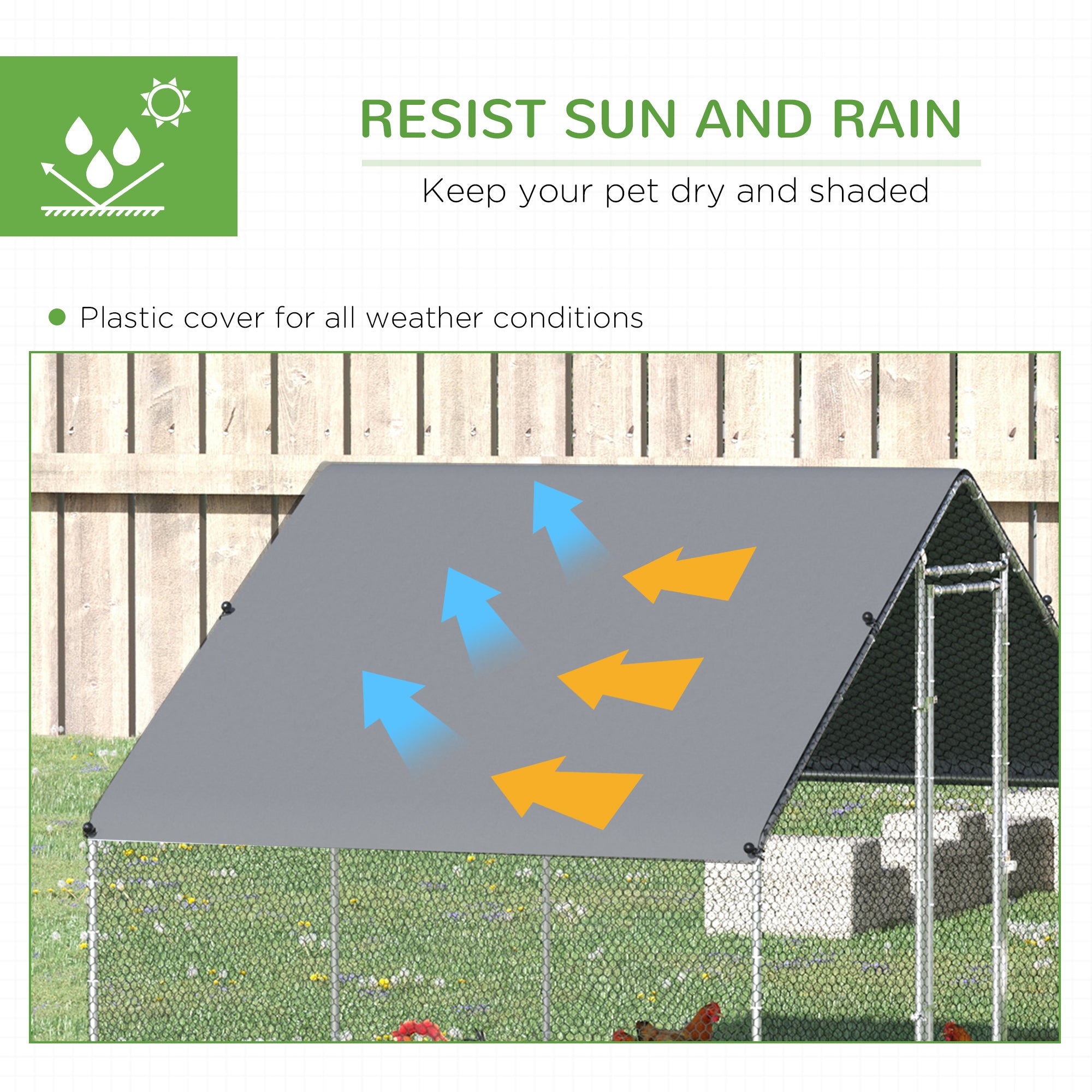 Walk In Chicken Run with Chicken Activity Shelf and Cover, 3 x 2 x 2m