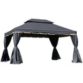 3 x 4m Aluminium Garden Gazebo with Nets and Curtains Marquee Pavilion Shelter - Black