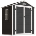 6'x4.5' Garden Storage Shed, Lockable Garden Shed with Double Doors, Window, Vent and Plastic Roof, Black