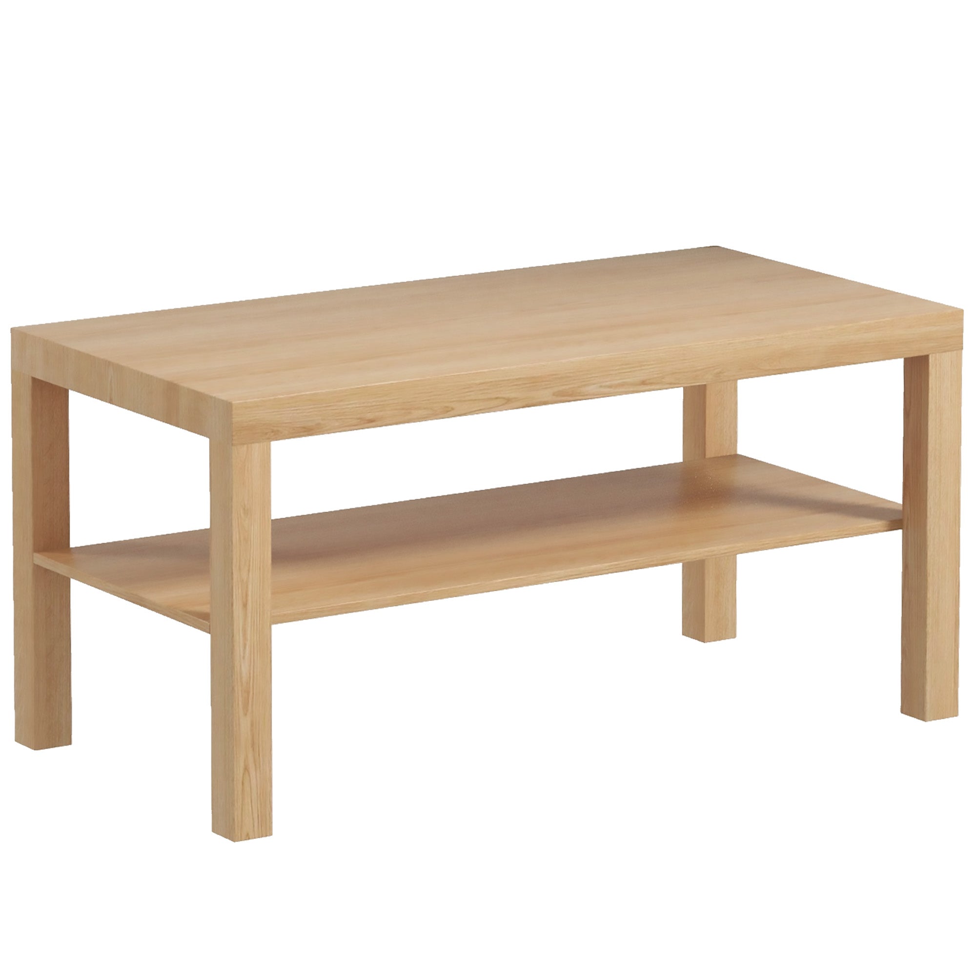 2-Tier Coffee Table with Storage Shelf, Rectangular Centre Table for Living Room, Home Office, Natural Wood Finish