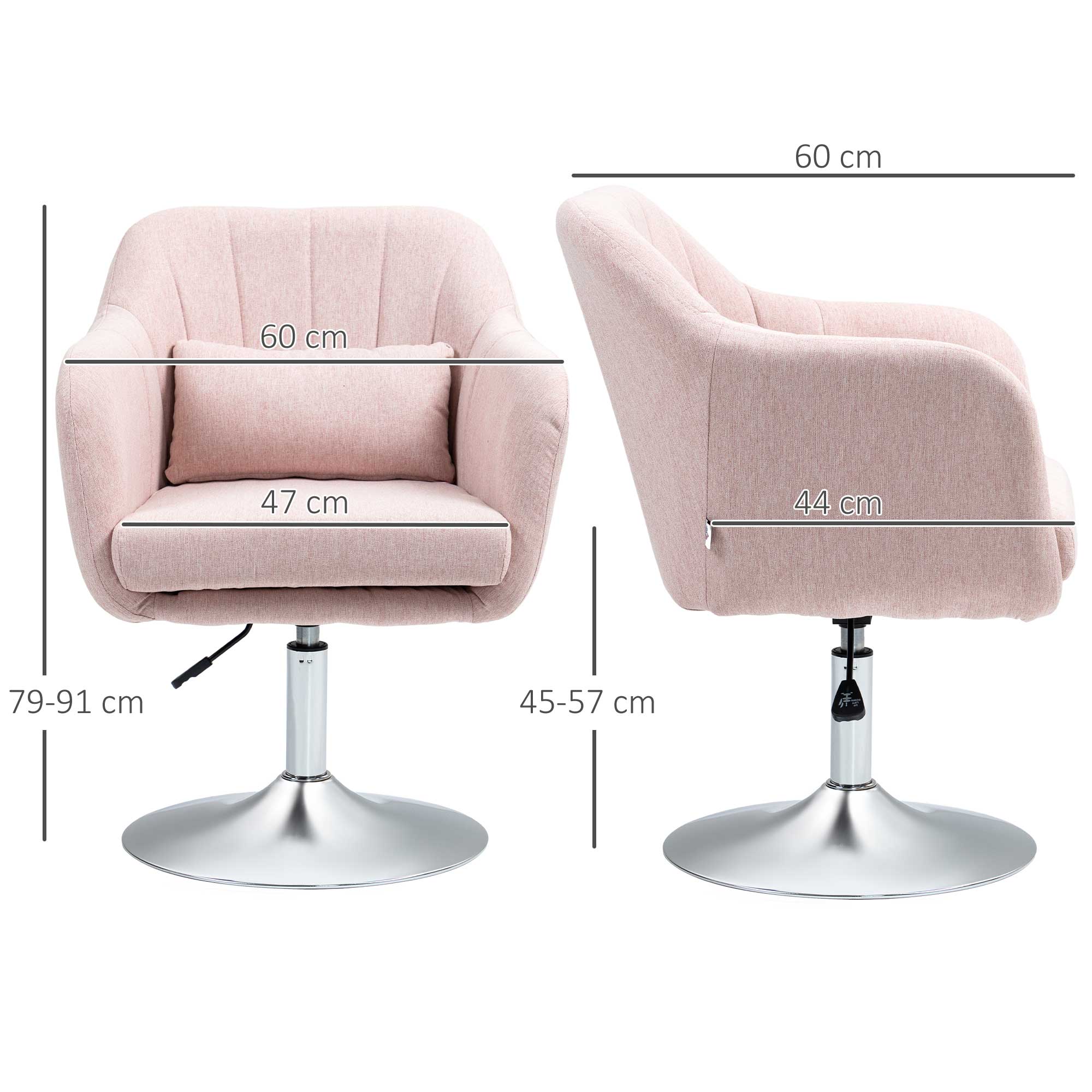 Swivel Linen Fabric Accent Chair for Living Room Contemporary Vanity Armchair with Adjustable Height Thick Cushion Lumbar Support Armrest for Bedroom Office Pink