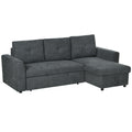 3 Seater L-Shaped Corner Sofa Bed with Storage and Click Clack Convertible Sectional - Dark Grey