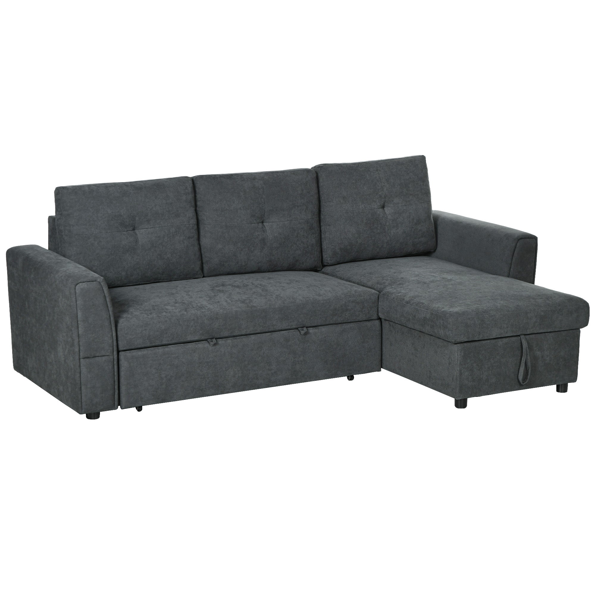 3 Seater Sofa Bed, L-Shaped Corner Sofa, Pull Out Sofa with Storage, Convertible Click Clack Settee Sectional Sleeper Futon for Living Room, Office, Dark Grey