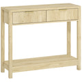 Modern Console Table with Fluted Panel Drawers, Narrow Hallway Table with Shelf for Entryway, Living Room, 90 x 30 x 76 cm, Natural Wood Finish