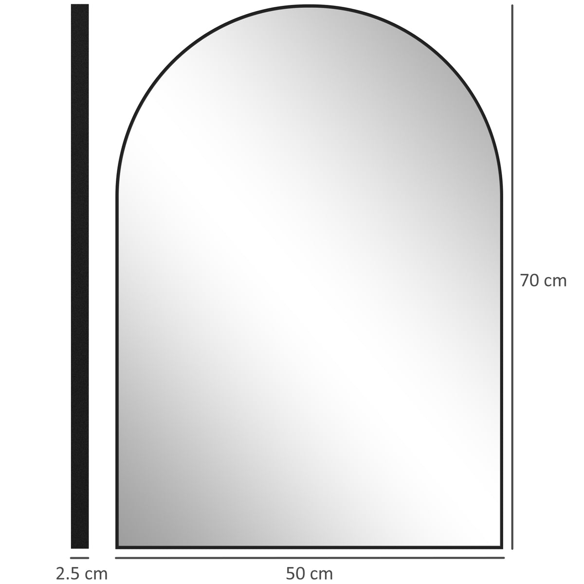 50 x 70cm Arched Home Mirror with Black Powder-Coated Frame - Black