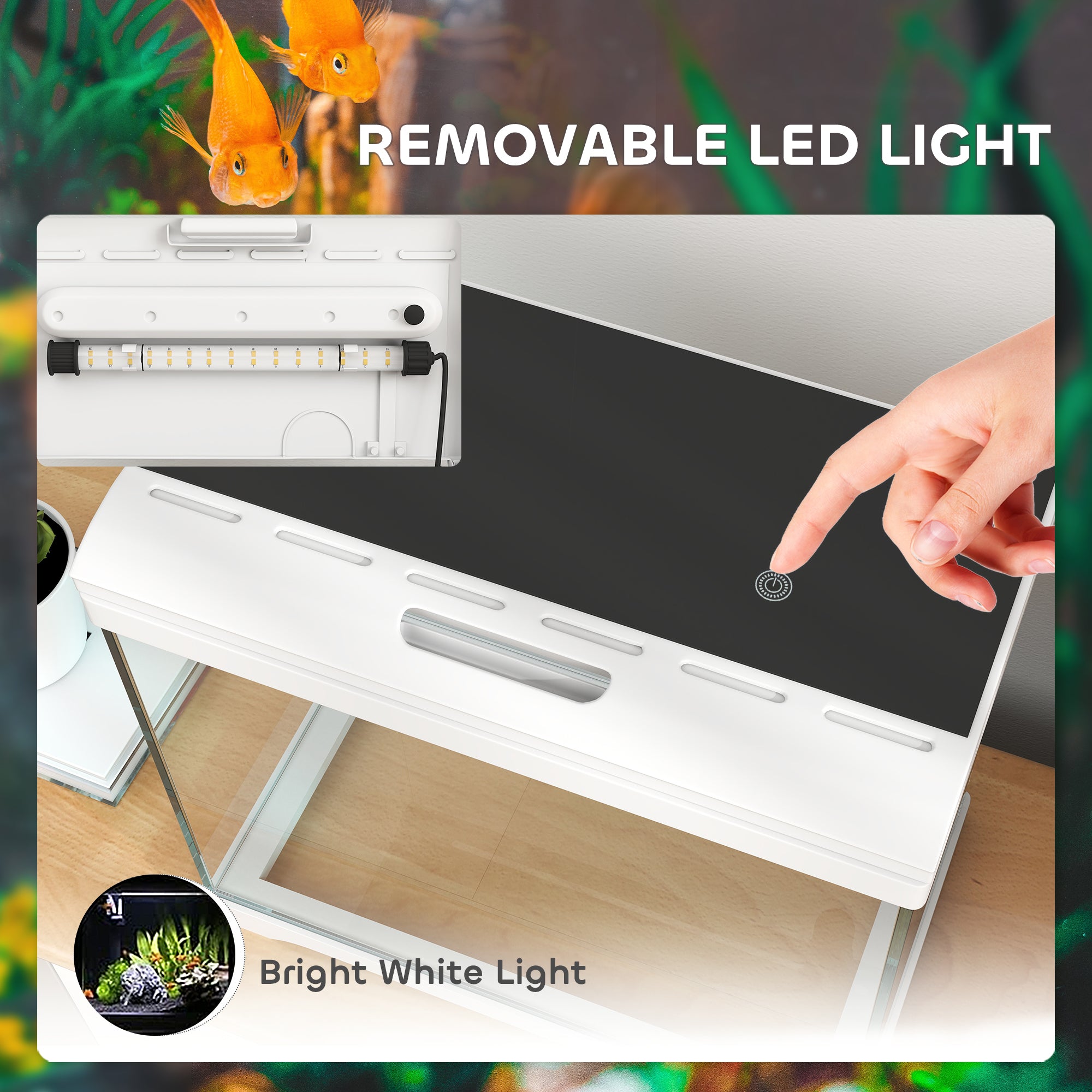 27L Glass Fish Tank with Filter System, LED Light, Water Pump, for Betta, Goldfish, Shrimps, White