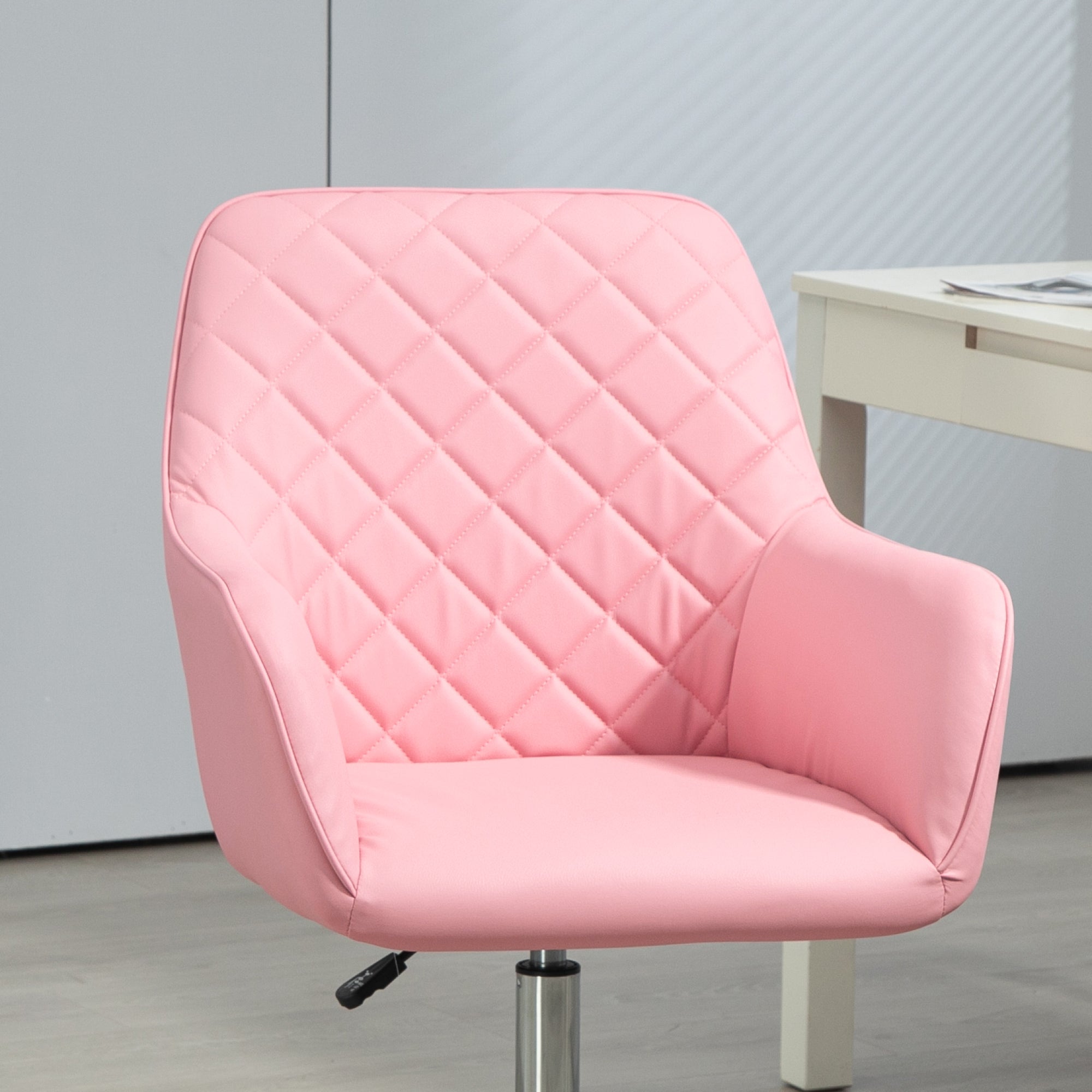 Office Desk Chair, Leather-Feel Fabric Computer Swivel Chair with Rolling Wheels and Adjustable Height for Home, Pink