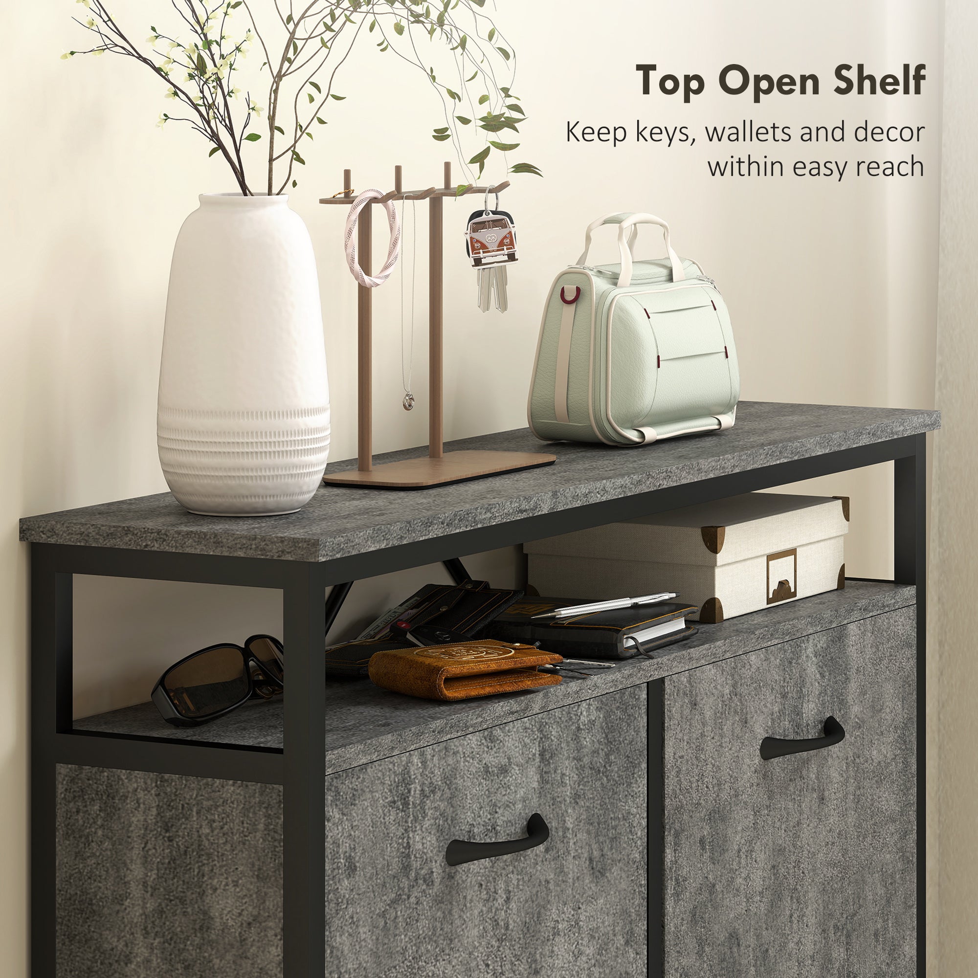 Shoe Storage Cabinet with 4 Flip Drawers and Open Shelf - Cement Grey